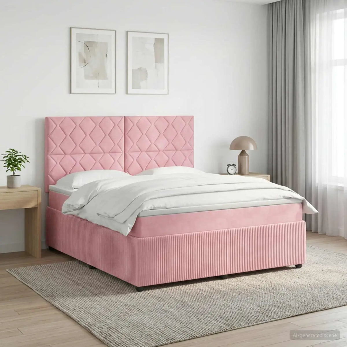 Lit boxspring LED avec matelas Rose 140 x 190 cm Velours - XIOS