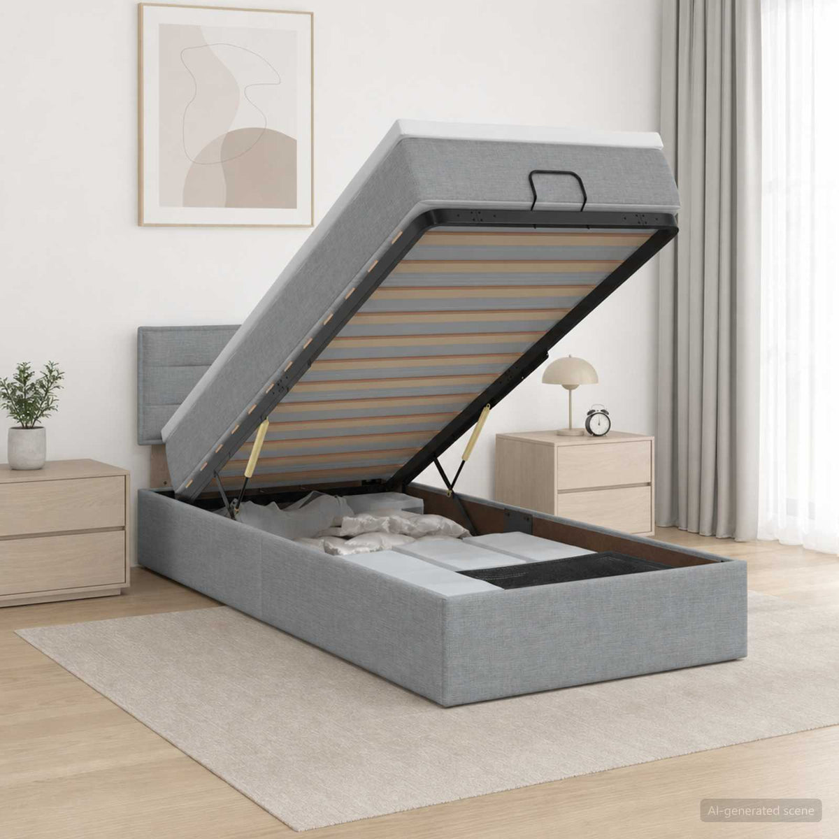 Lit ottoman avec matelas Gris clair 100 x 200 cm Tissu