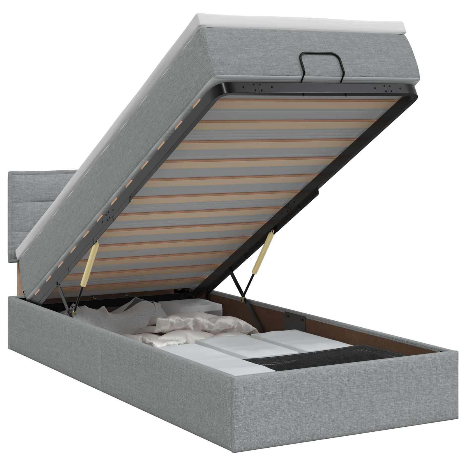 Lit ottoman avec matelas Gris clair 80 x 200 cm Tissu - XIOS