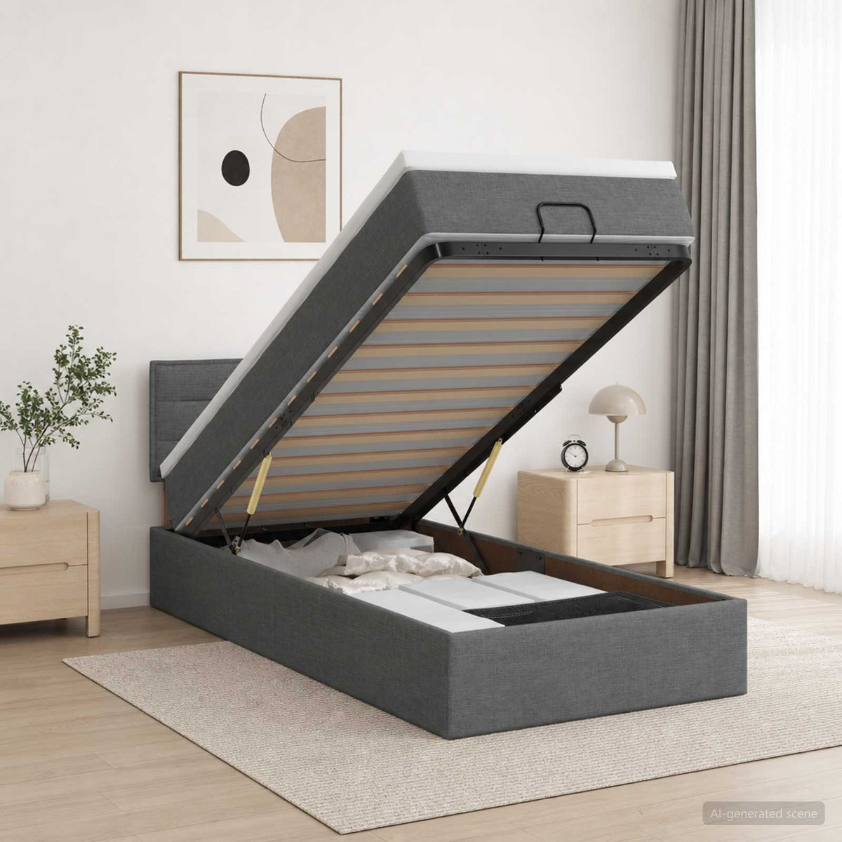 Lit coffre avec matelas et LED Gris foncé 80 x 200 cm Tissu