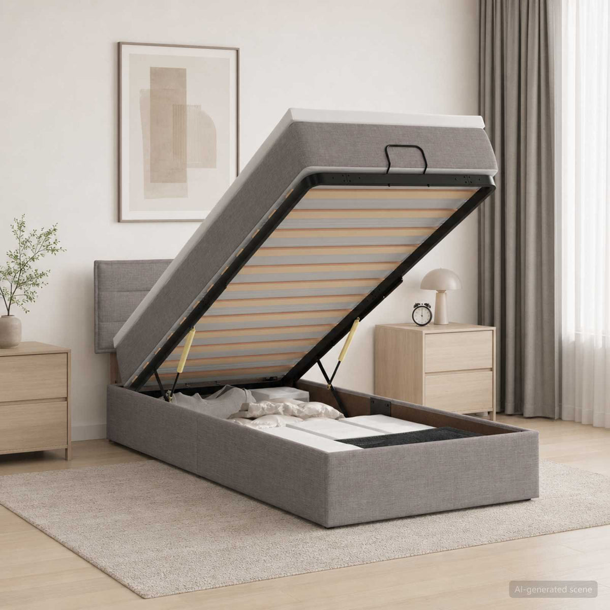 Lit ottoman avec matelas Taupe 100 x 200 cm Tissu