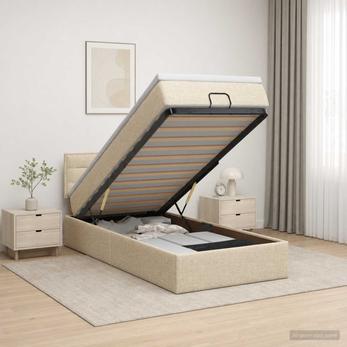Lit ottoman avec matelas Crème 90 x 190 cm Tissu