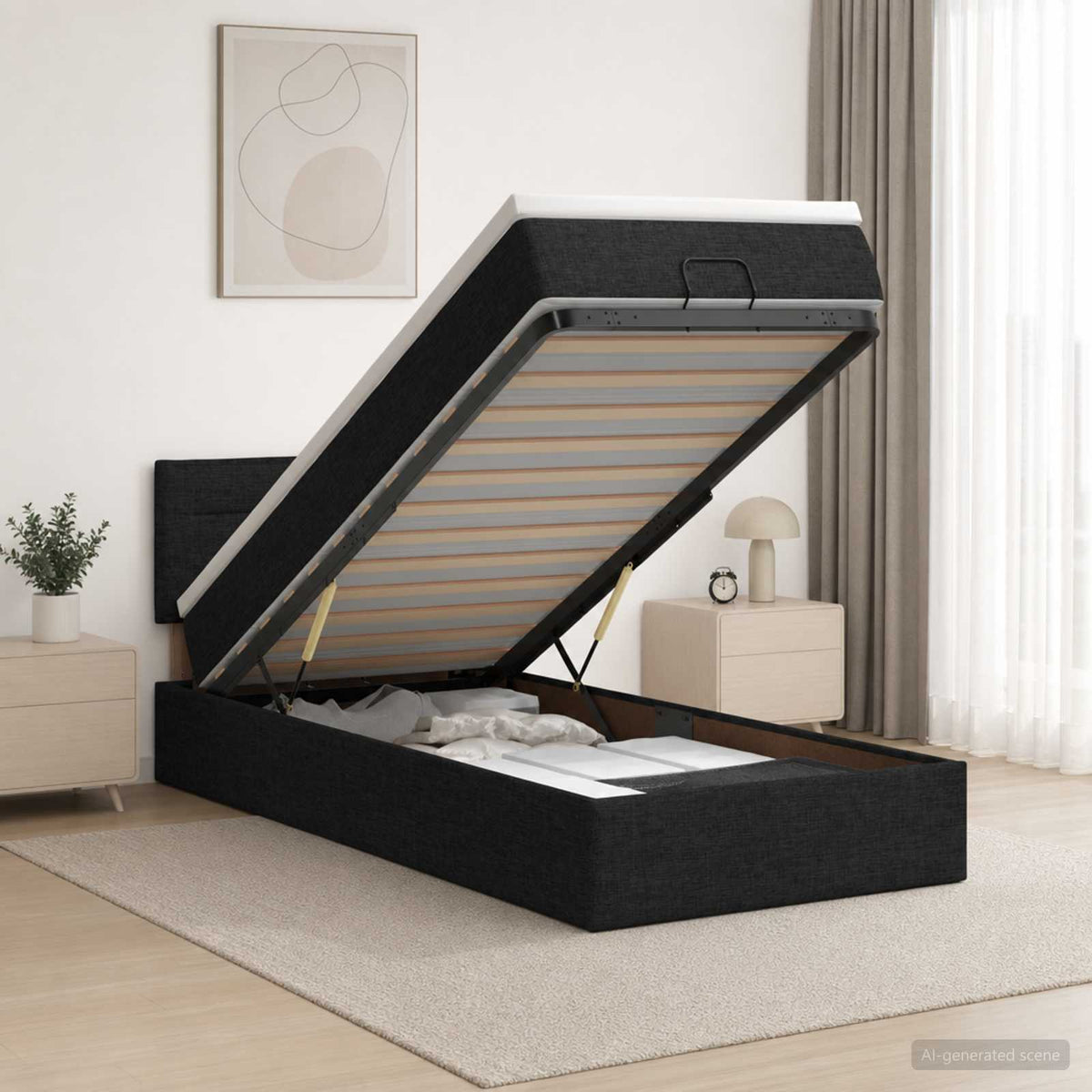 Lit coffre avec matelas et LED Noir 100 x 200 cm Tissu