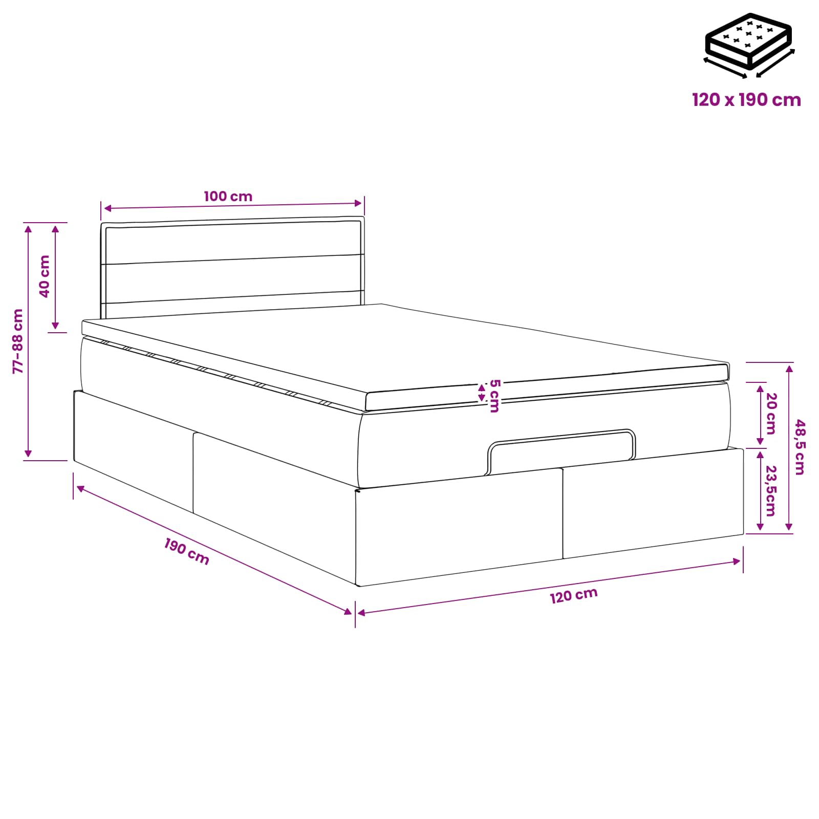 Lit ottoman avec matelas Bleu 120 x 190 cm Tissu