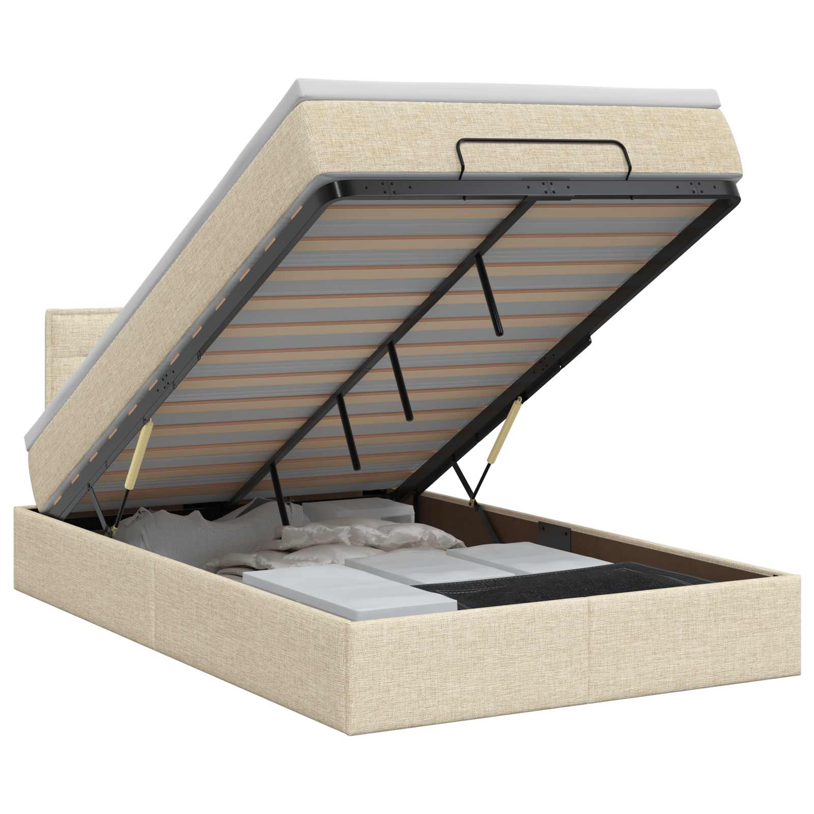 Lit ottoman avec matelas Crème 120 x 200 cm Tissu - XIOS