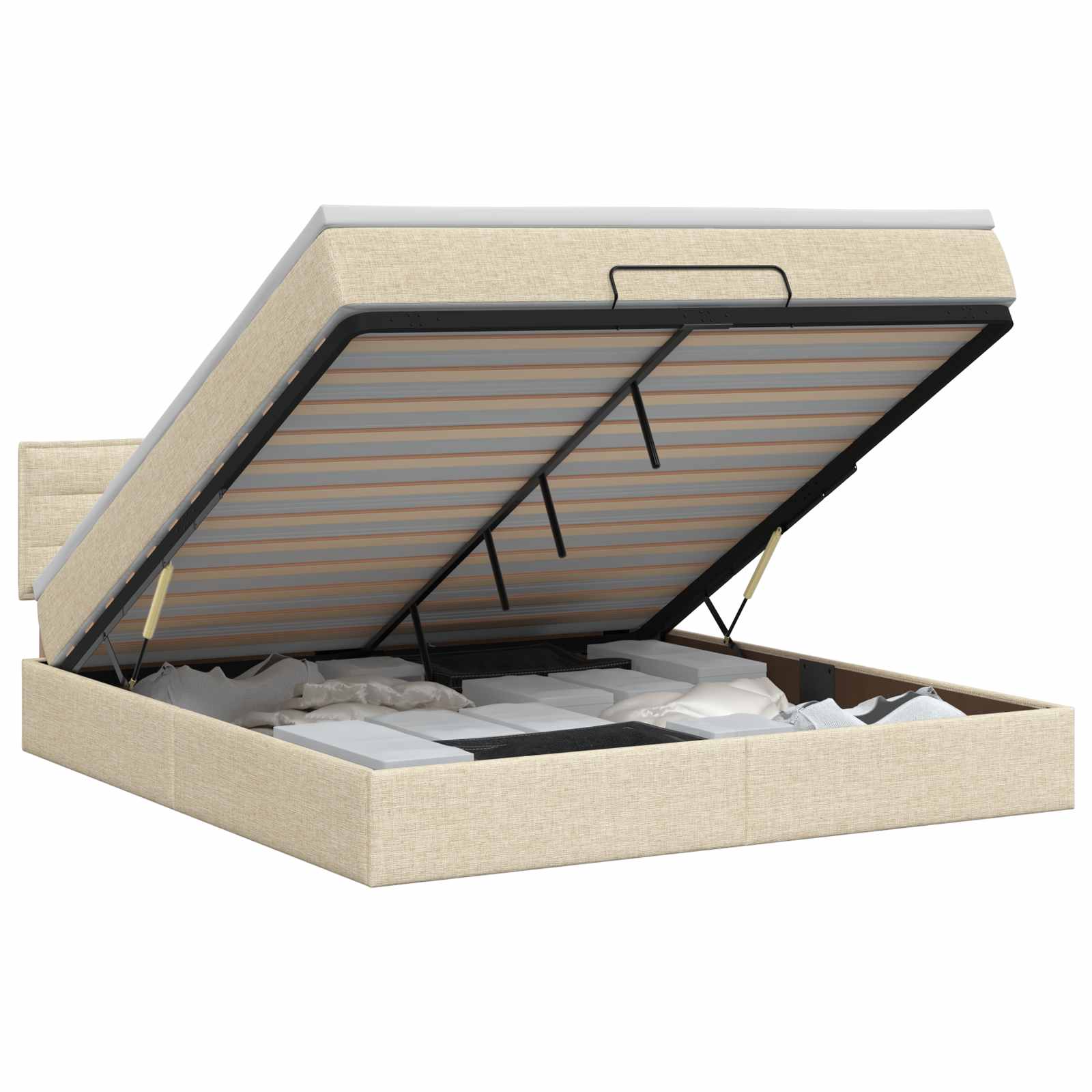 Lit ottoman avec matelas Crème 140 x 190 cm Tissu - XIOS