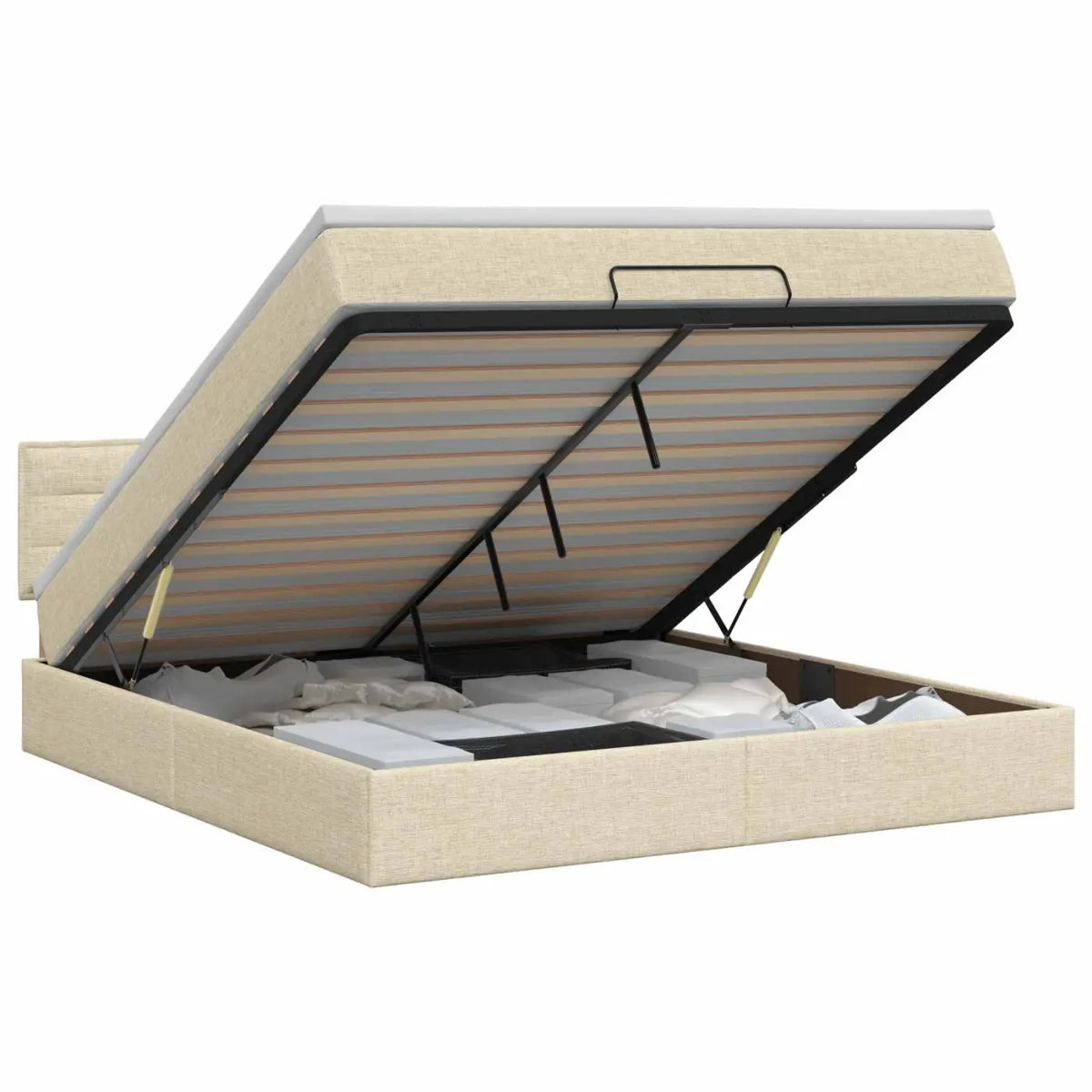 Lit ottoman avec matelas Crème 140 x 190 cm Tissu - XIOS