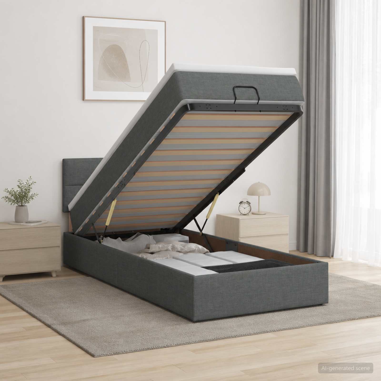Lit ottoman avec matelas Gris foncé 100 x 200 cm Tissu