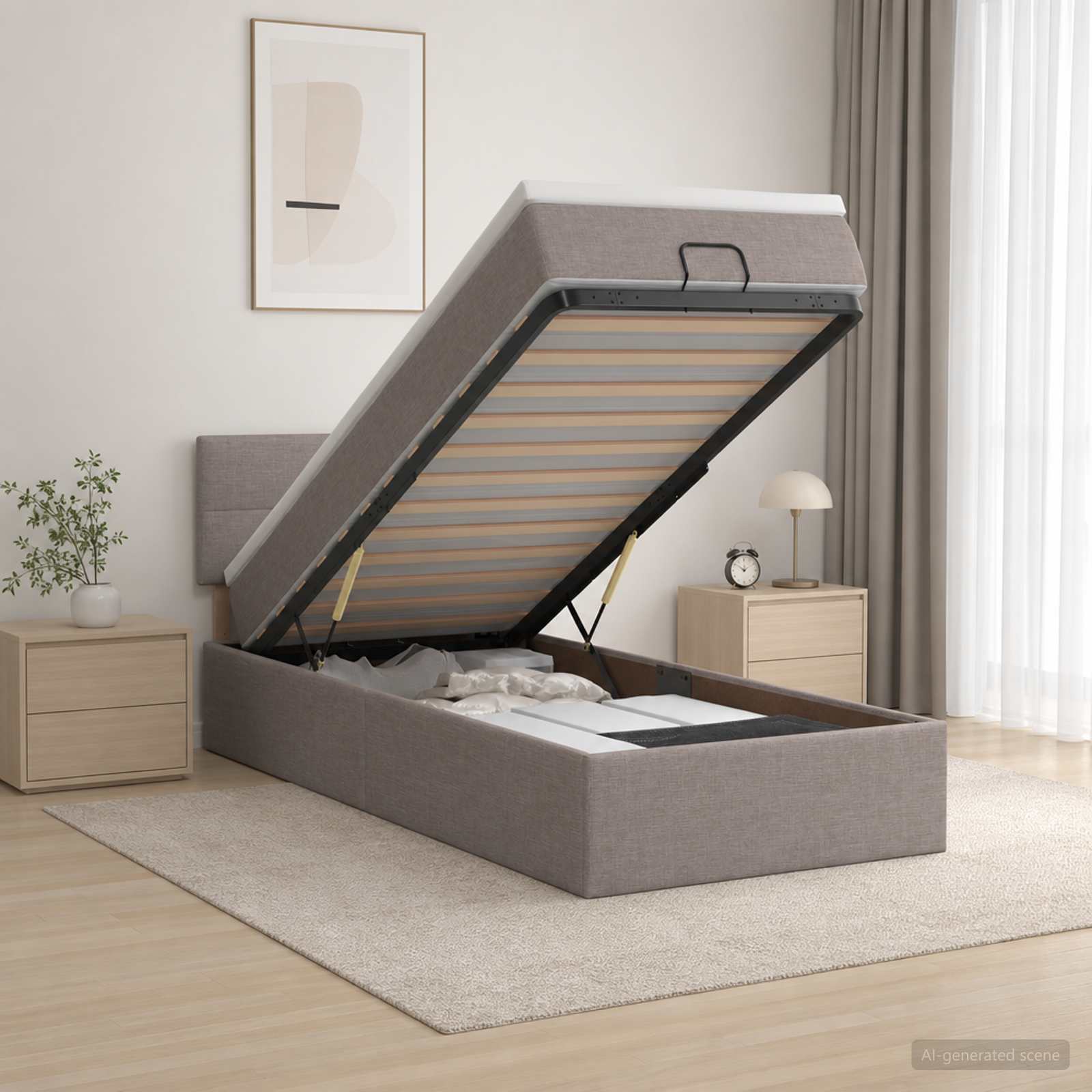 Lit ottoman avec matelas Taupe 100 x 200 cm Tissu