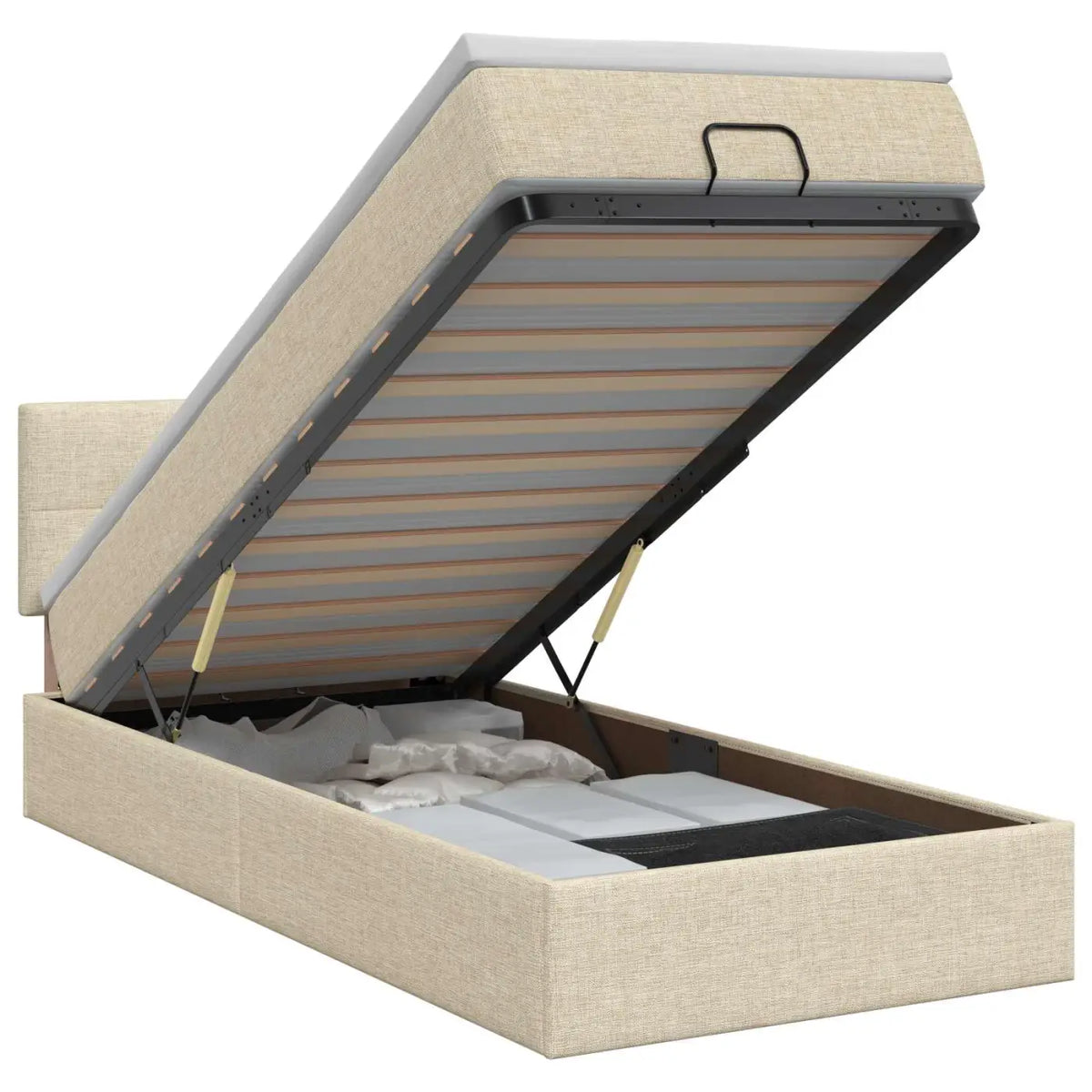 Lit ottoman avec matelas Crème 100 x 200 cm Tissu - XIOS