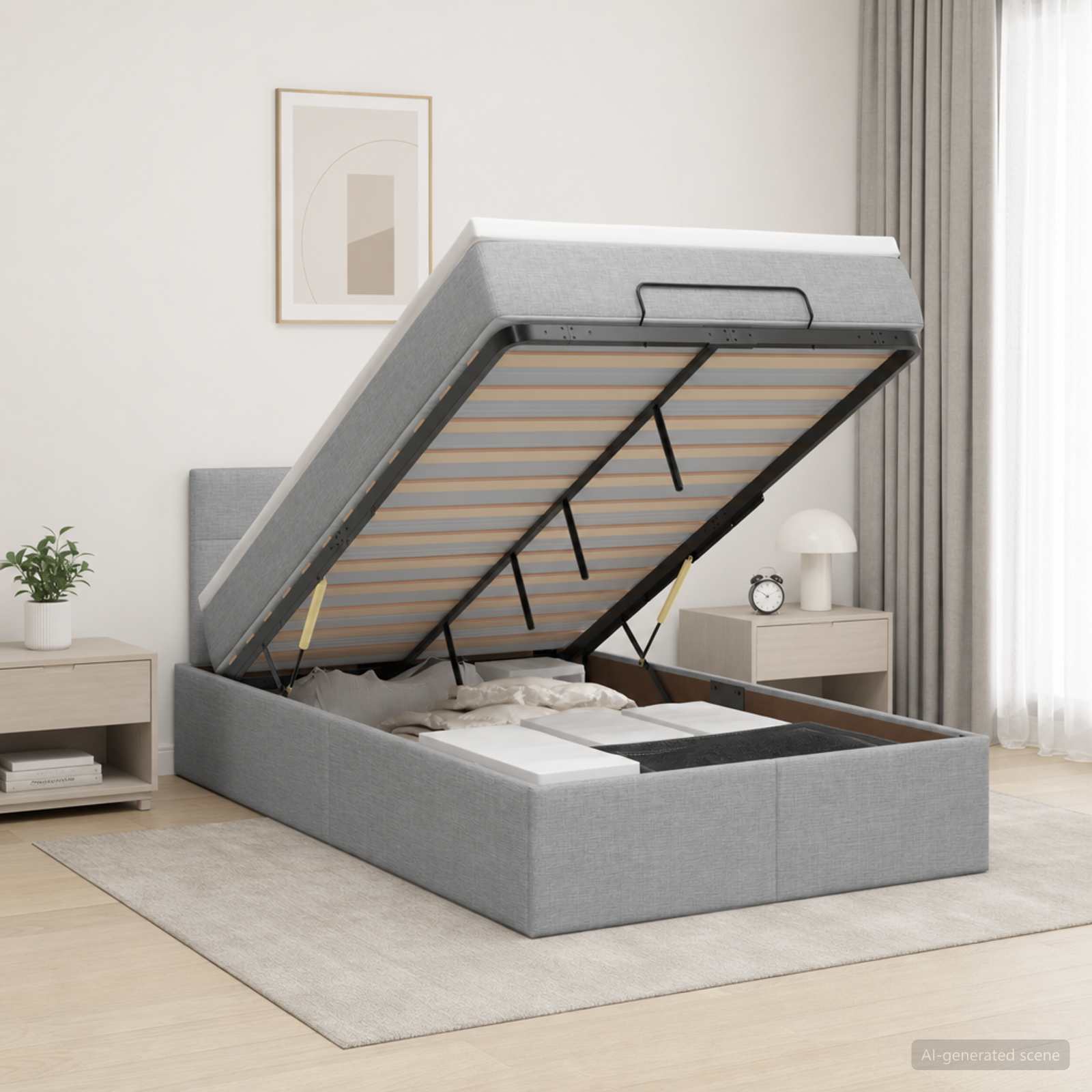 Lit ottoman avec matelas Gris clair 120 x 190 cm Tissu