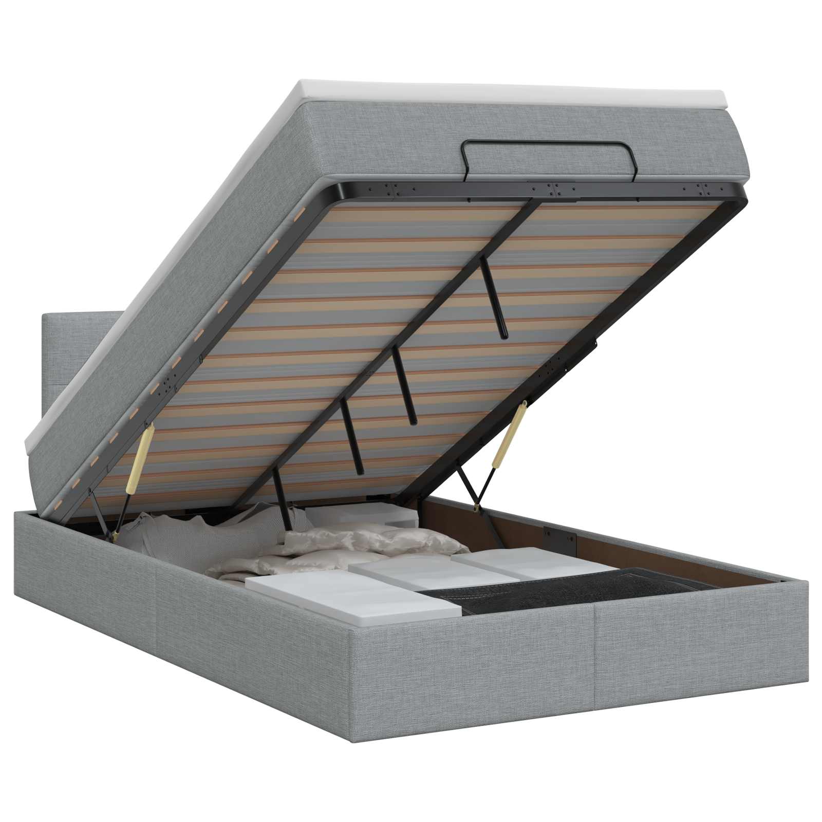 Lit ottoman avec matelas Gris clair 120 x 190 cm Tissu