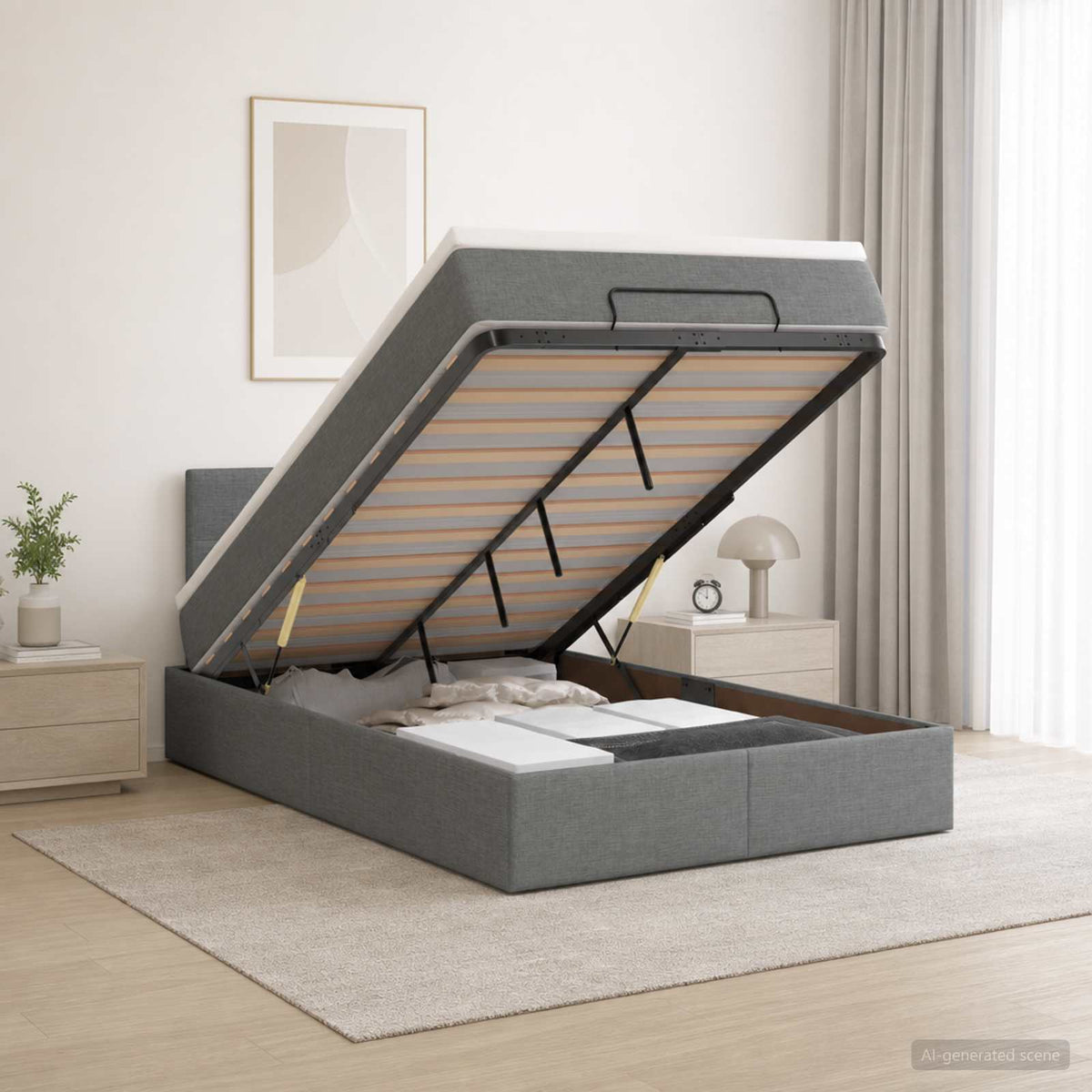 Lit ottoman avec matelas Gris foncé 120 x 200 cm Tissu