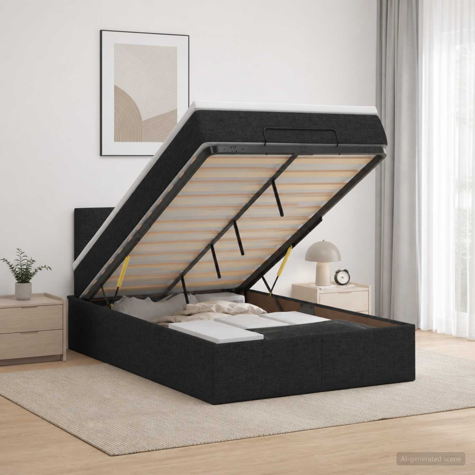 Lit ottoman avec matelas Noir 120 x 190 cm Tissu