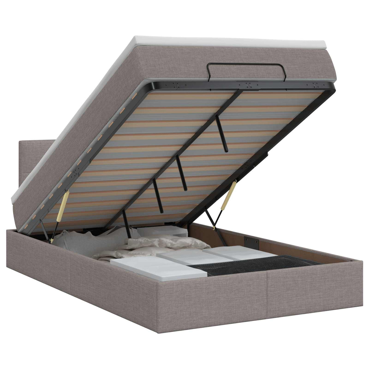 Lit ottoman avec matelas Taupe 120 x 190 cm Tissu
