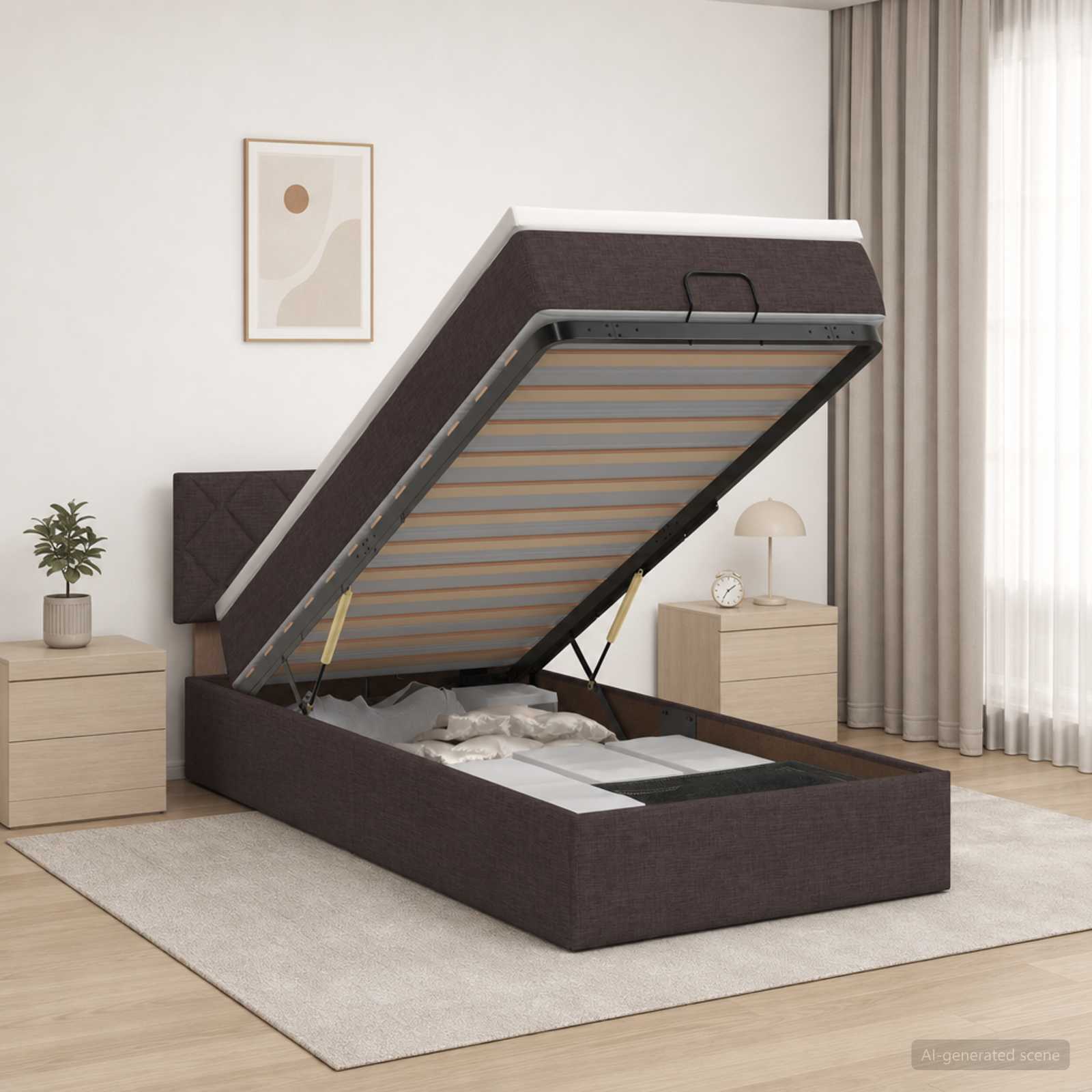 Lit ottoman avec matelas Marron foncé 80 x 200 cm Tissu - XIOS