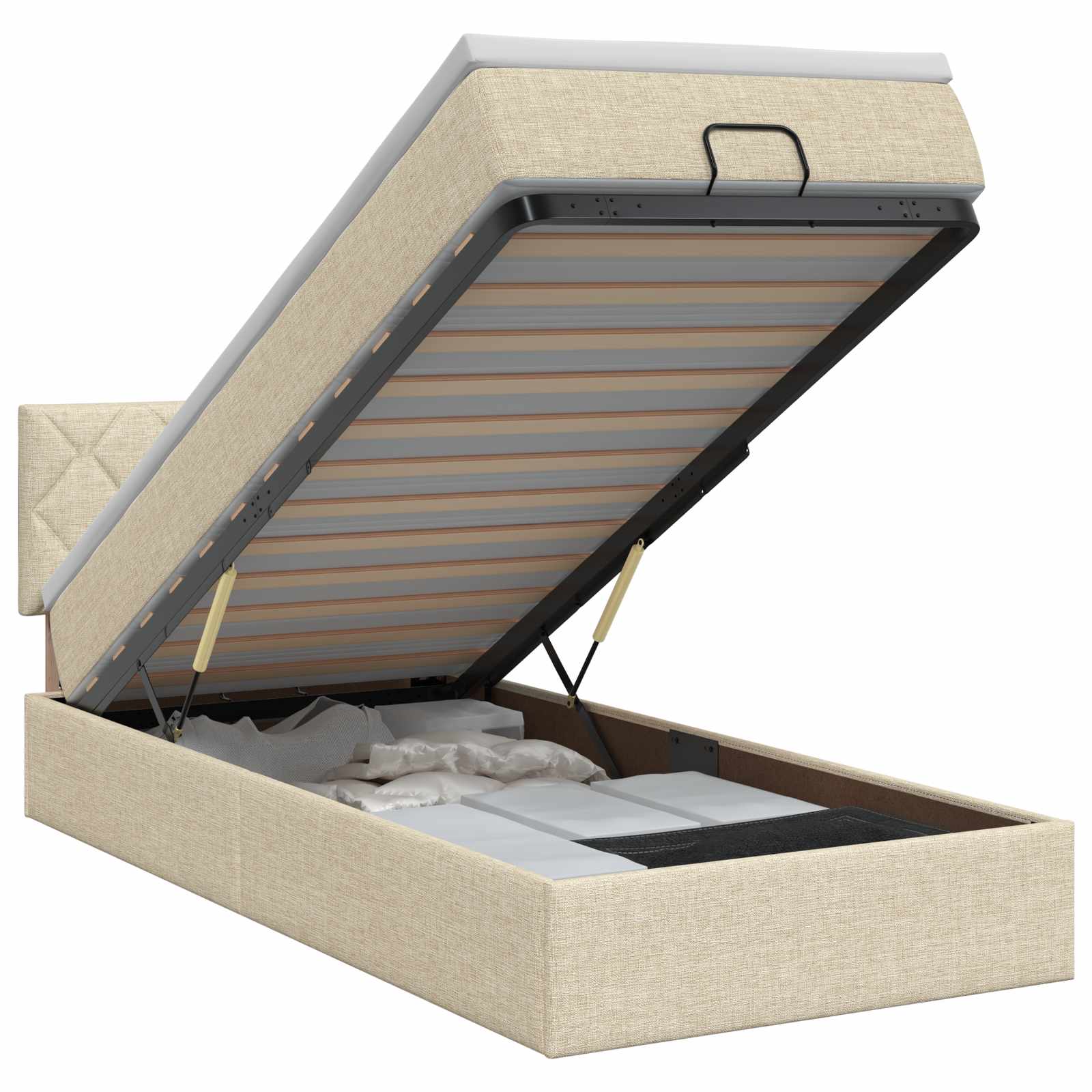 Lit ottoman avec matelas Crème 100 x 200 cm Tissu