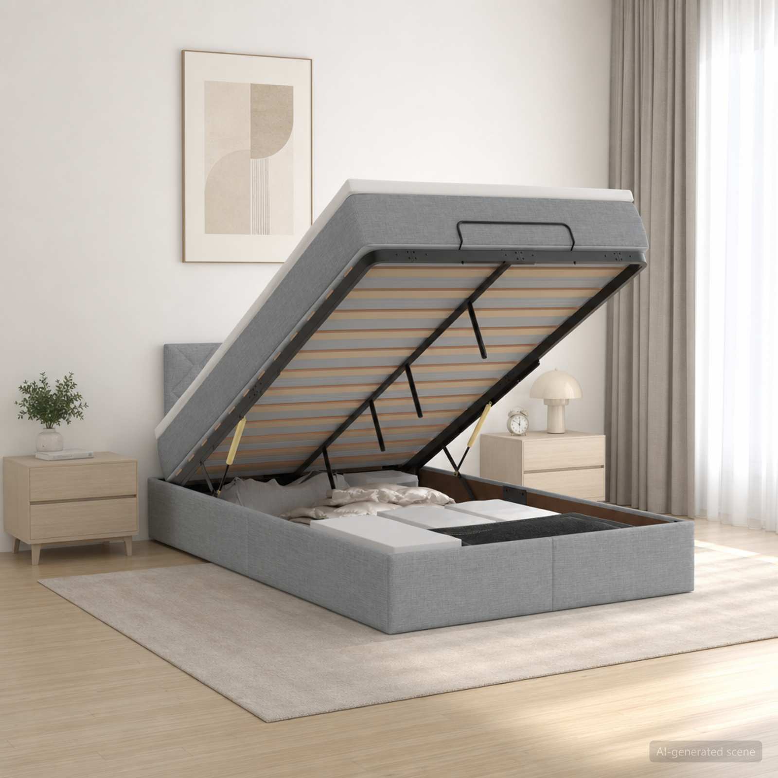 Lit ottoman avec matelas Gris clair 120 x 190 cm Tissu