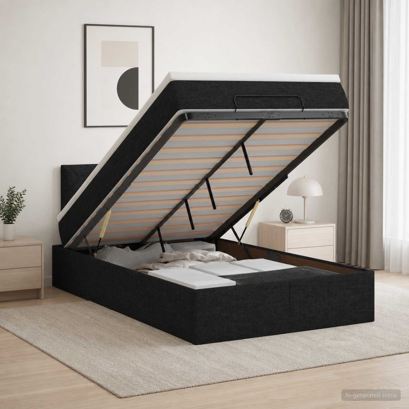 Lit ottoman avec matelas Noir 120 x 190 cm Tissu