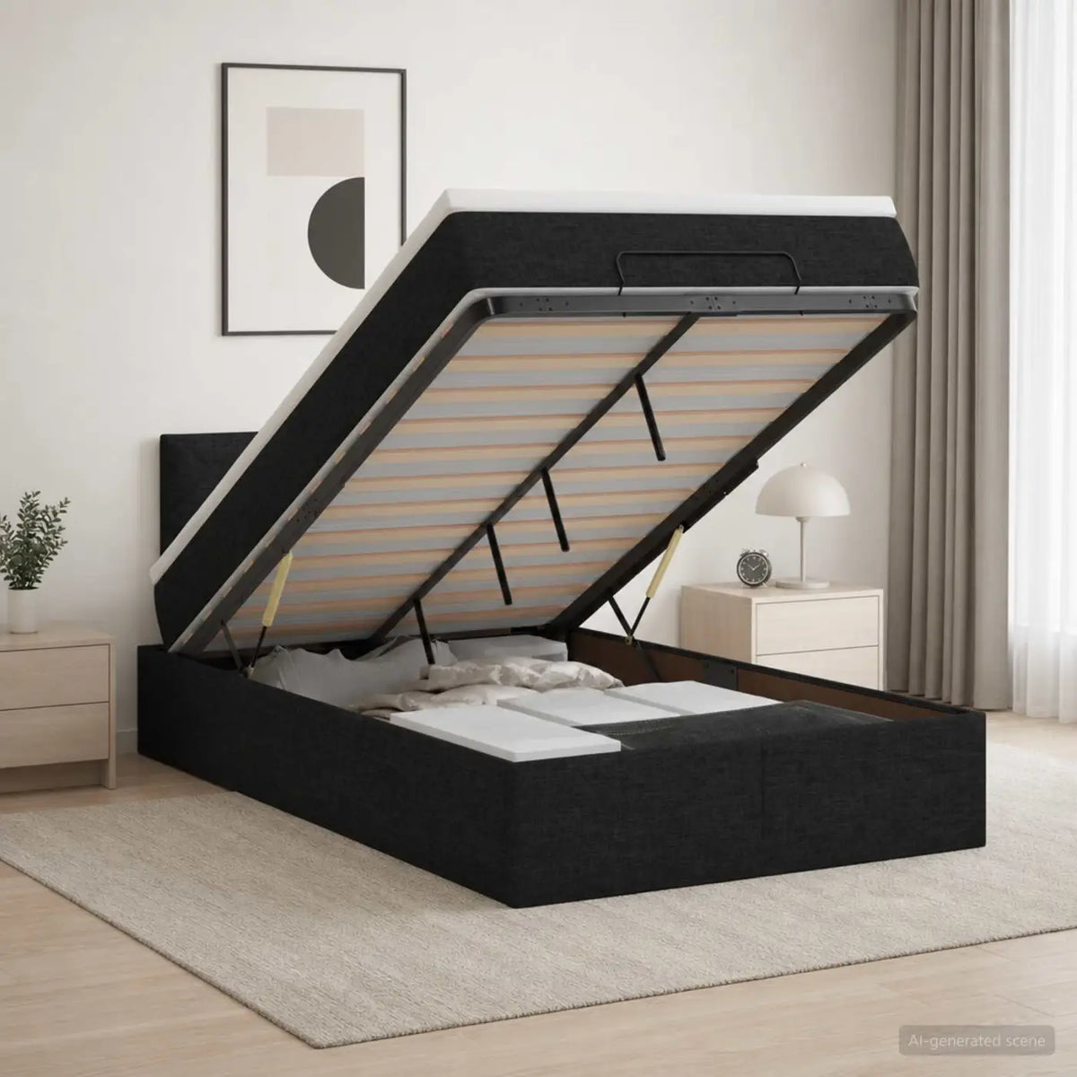 Lit ottoman avec matelas Noir 120 x 200 cm Tissu - XIOS