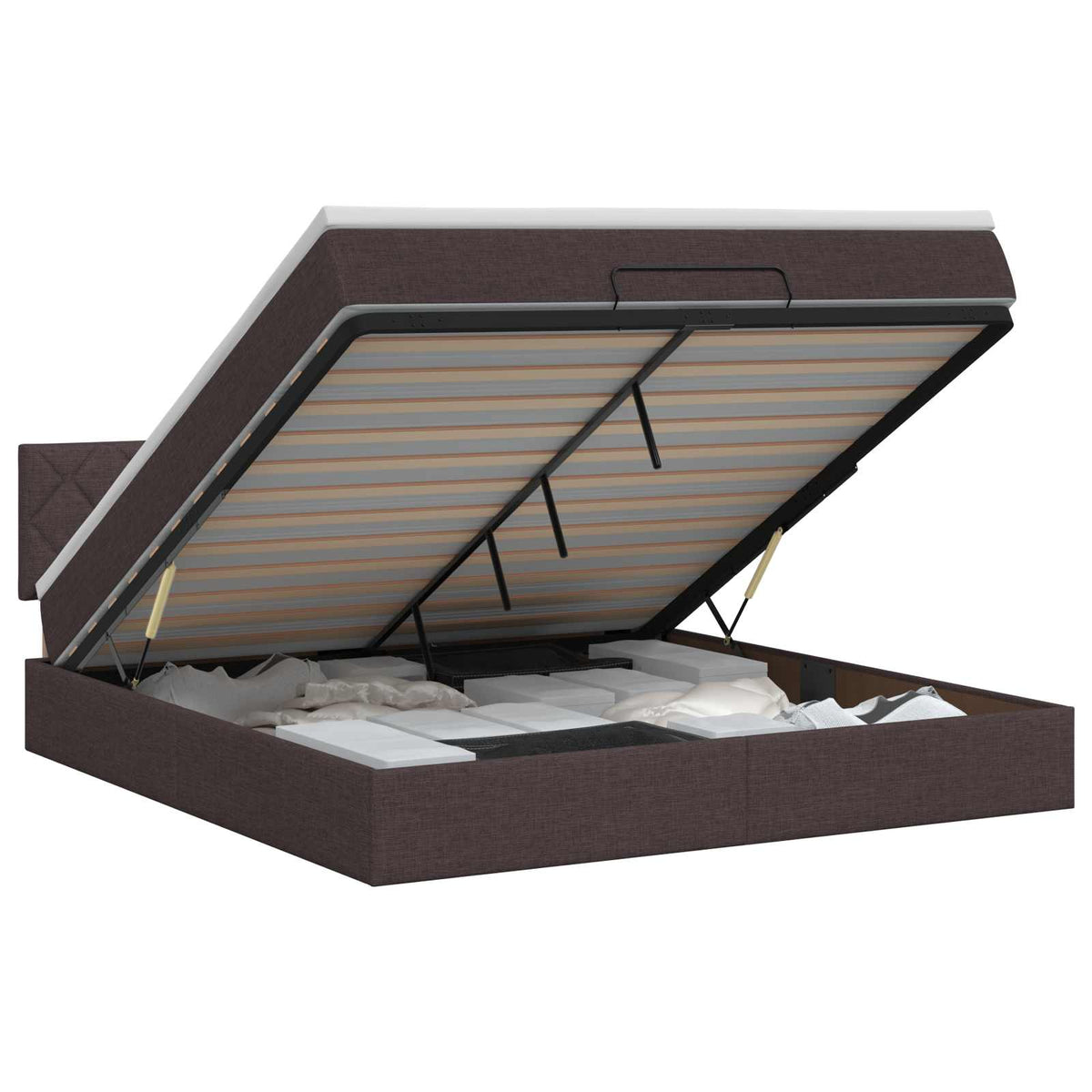 Lit ottoman avec matelas Marron foncé 160 x 200 cm Tissu