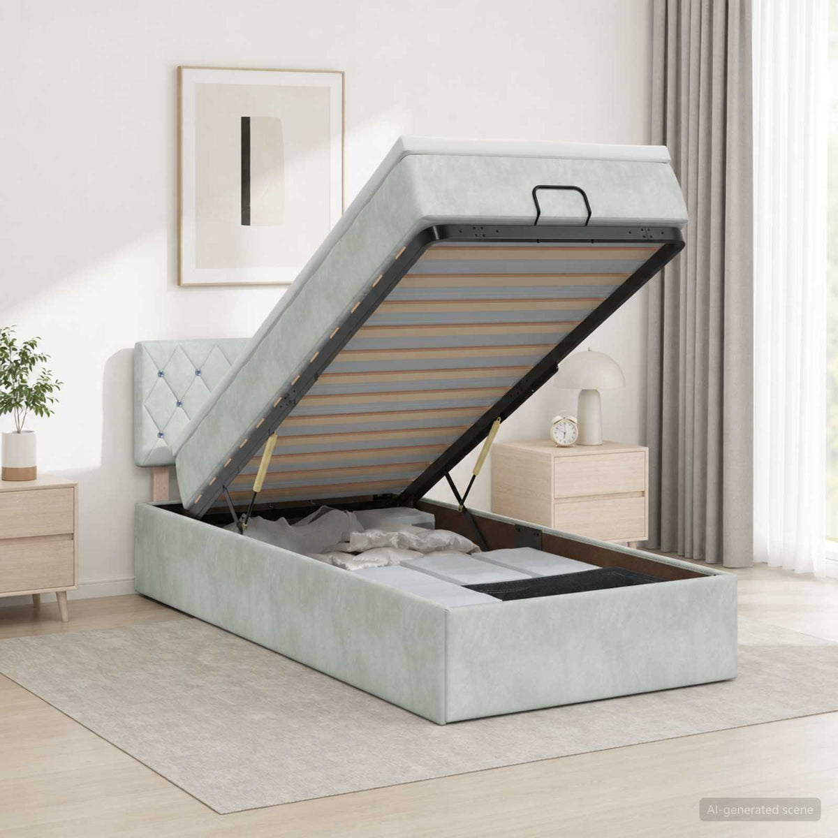 Lit ottoman avec matelas Gris clair 80 x 200 cm Velours
