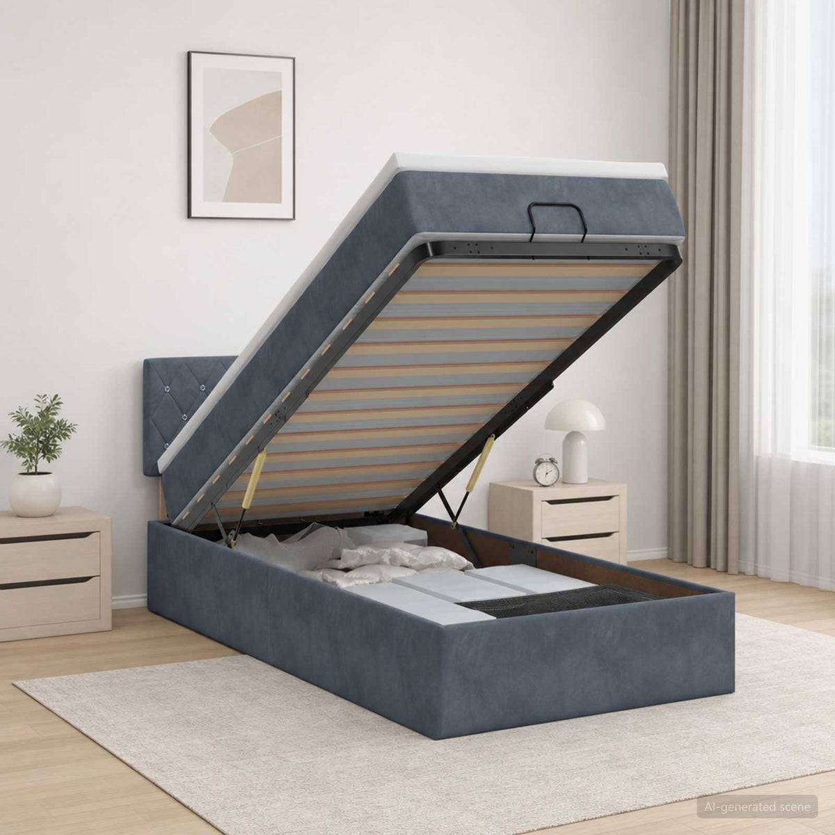 Lit coffre avec matelas et LED Gris foncé 90 x 190 cm Velours