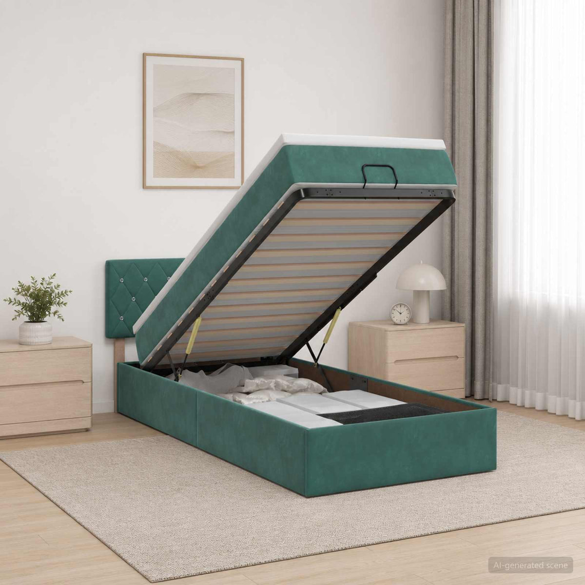 Lit coffre avec matelas et LED Vert foncé 90 x 200 cm Velours