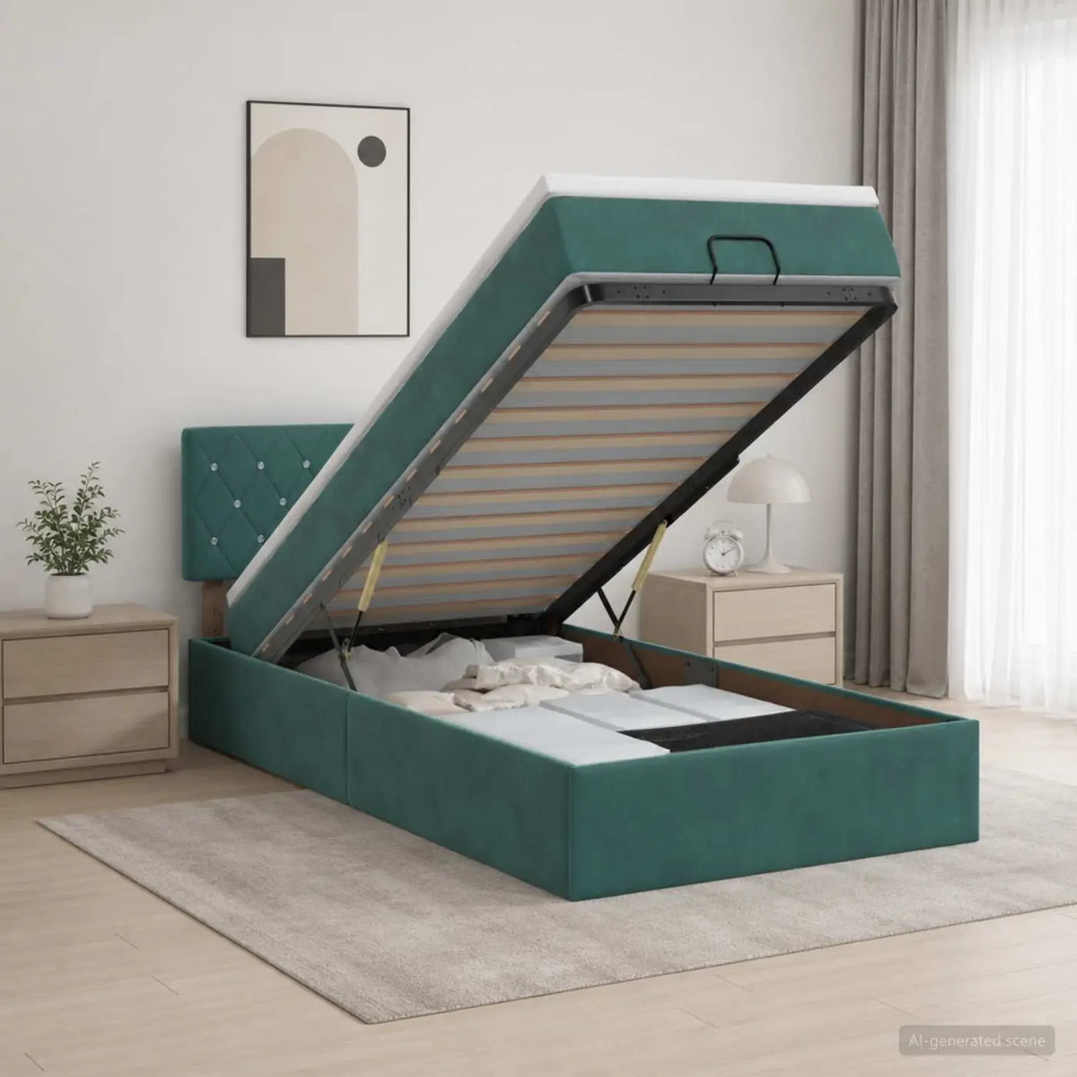 Lit coffre avec matelas et LED Vert foncé 80 x 200 cm Velours - XIOS