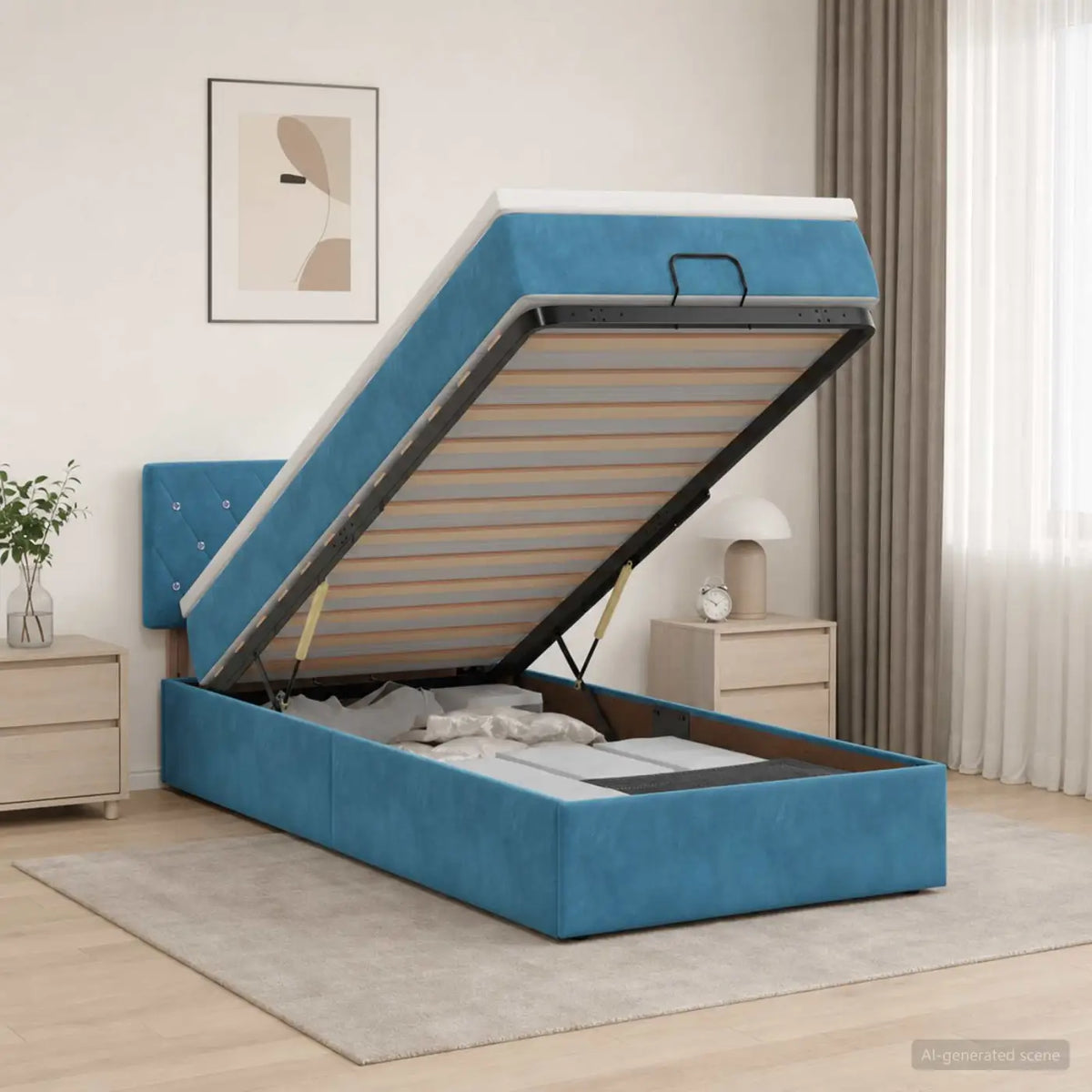 Lit coffre avec matelas et LED Bleu foncé 80 x 200 cm Velours - XIOS