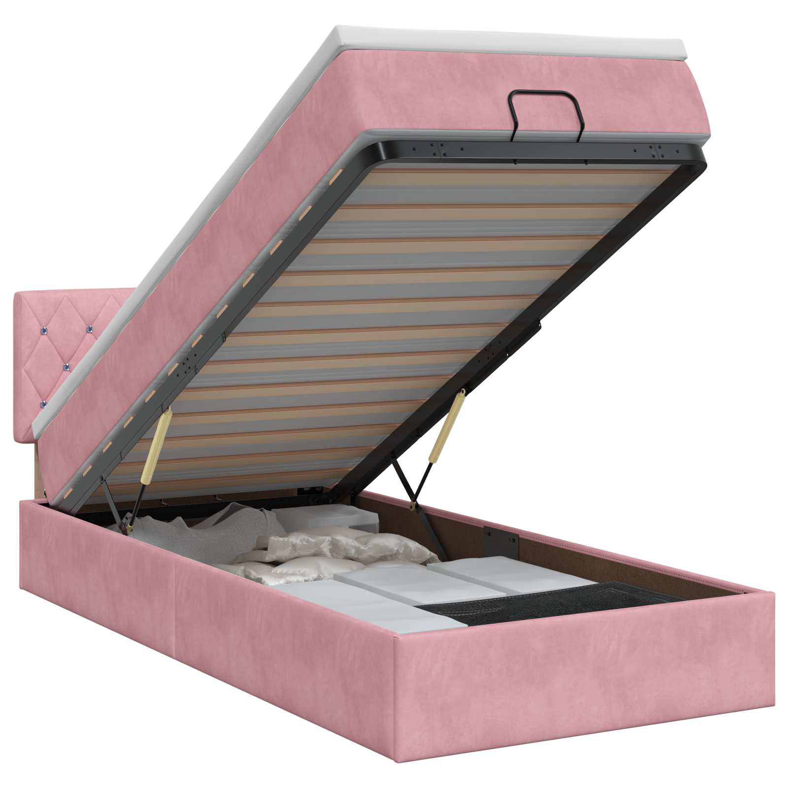 Lit ottoman avec matelas Rose 80 x 200 cm Velours