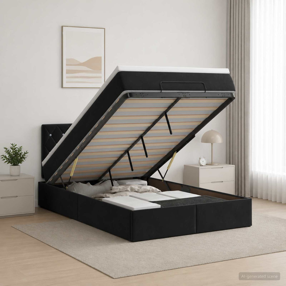 Lit ottoman avec matelas Noir 120 x 200 cm Velours