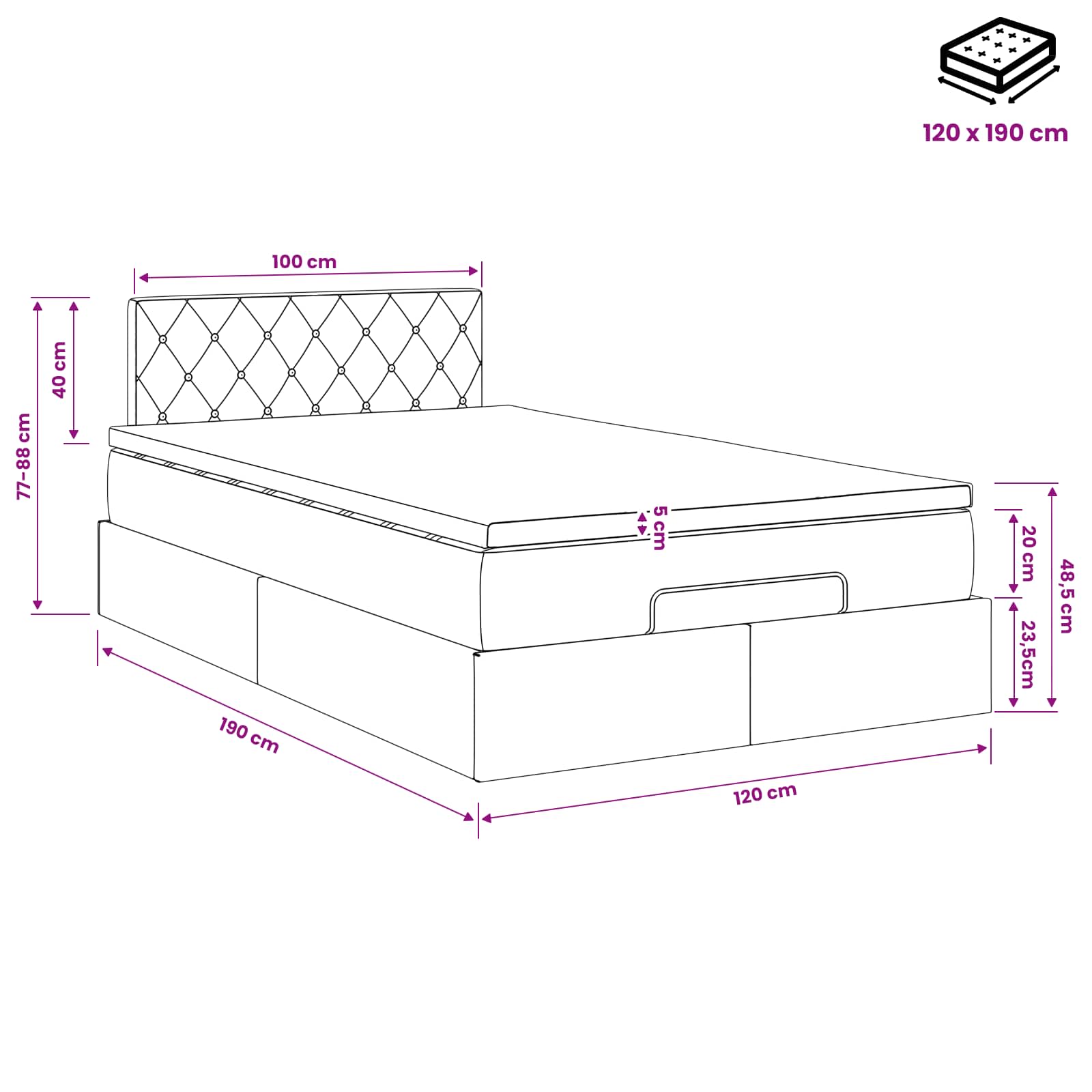 Lit ottoman avec matelas Vert foncé 120 x 190 cm Velours