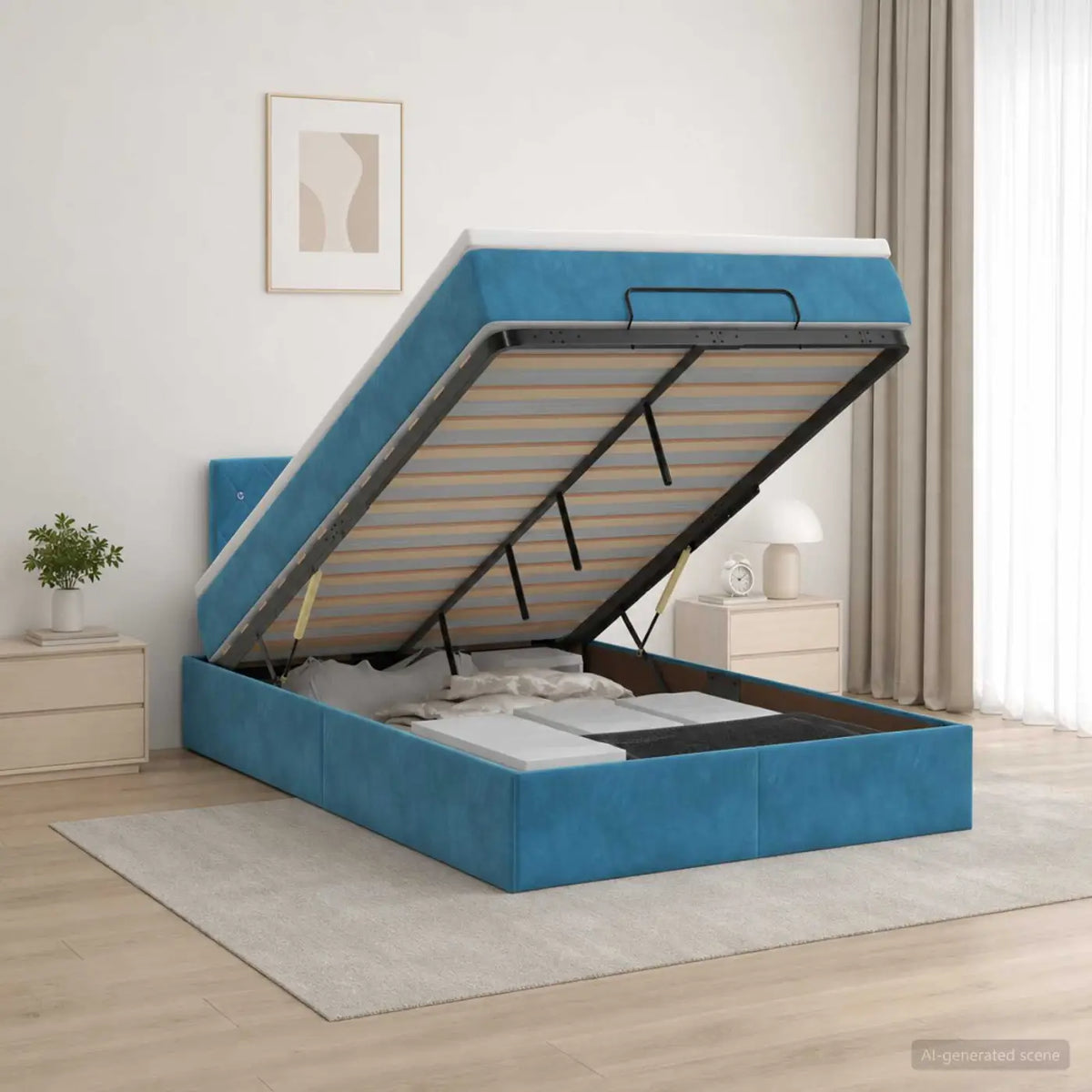 Lit coffre avec matelas et LED Bleu foncé 120 x 200 cm Velours - XIOS