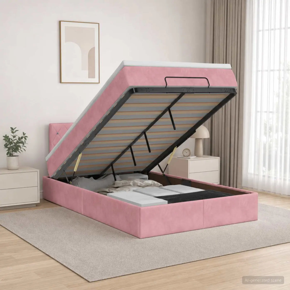 Lit coffre avec matelas et LED Rose 120 x 200 cm Velours - XIOS
