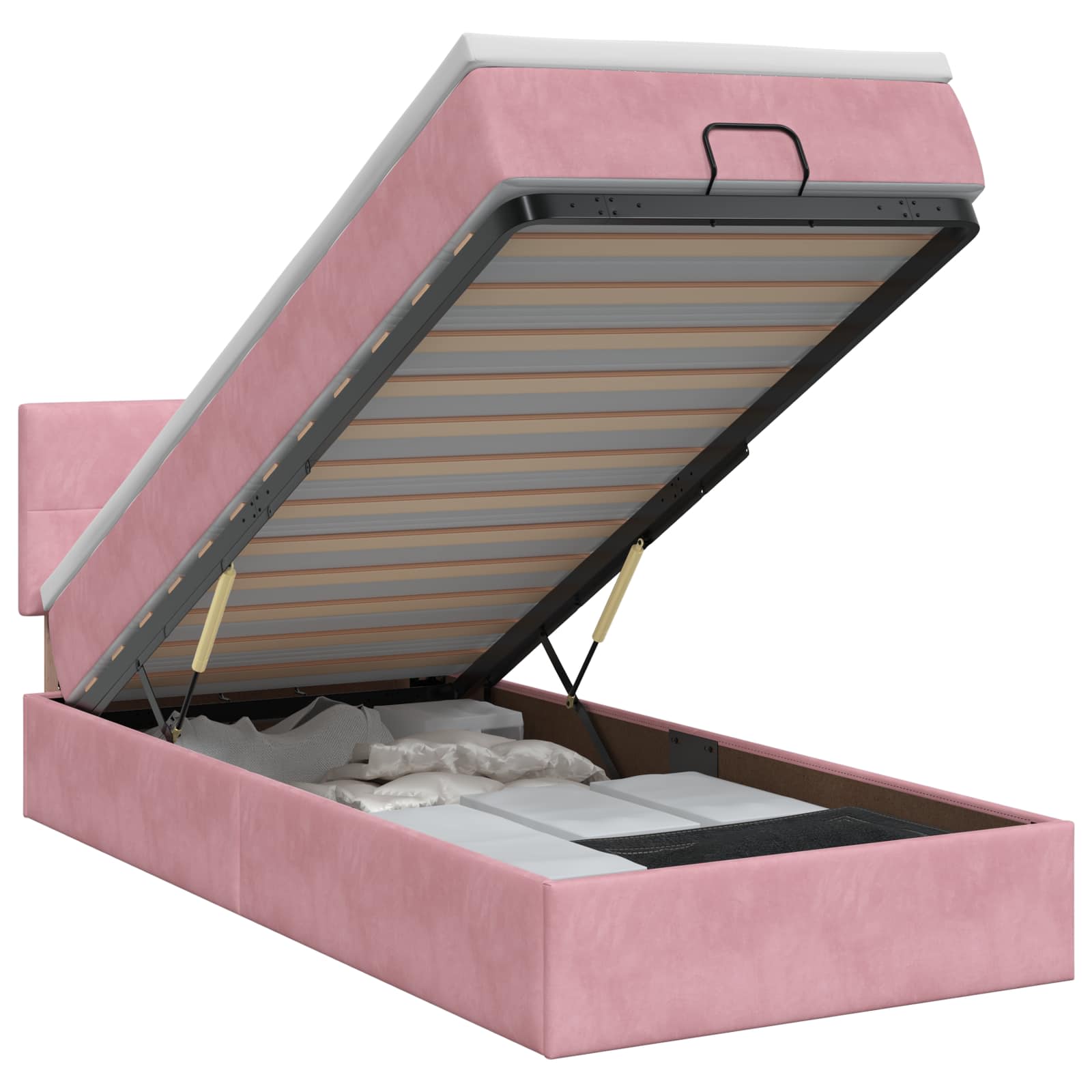 Lit ottoman avec matelas Rose 100 x 200 cm Velours
