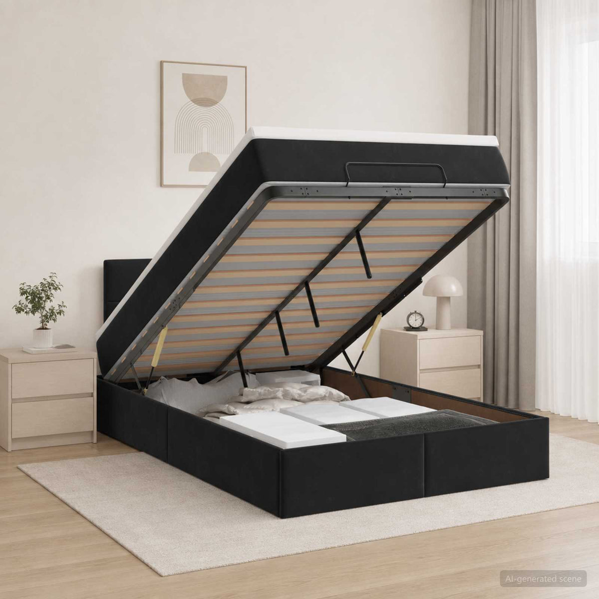 Lit coffre avec matelas et LED Noir 120 x 190 cm Velours