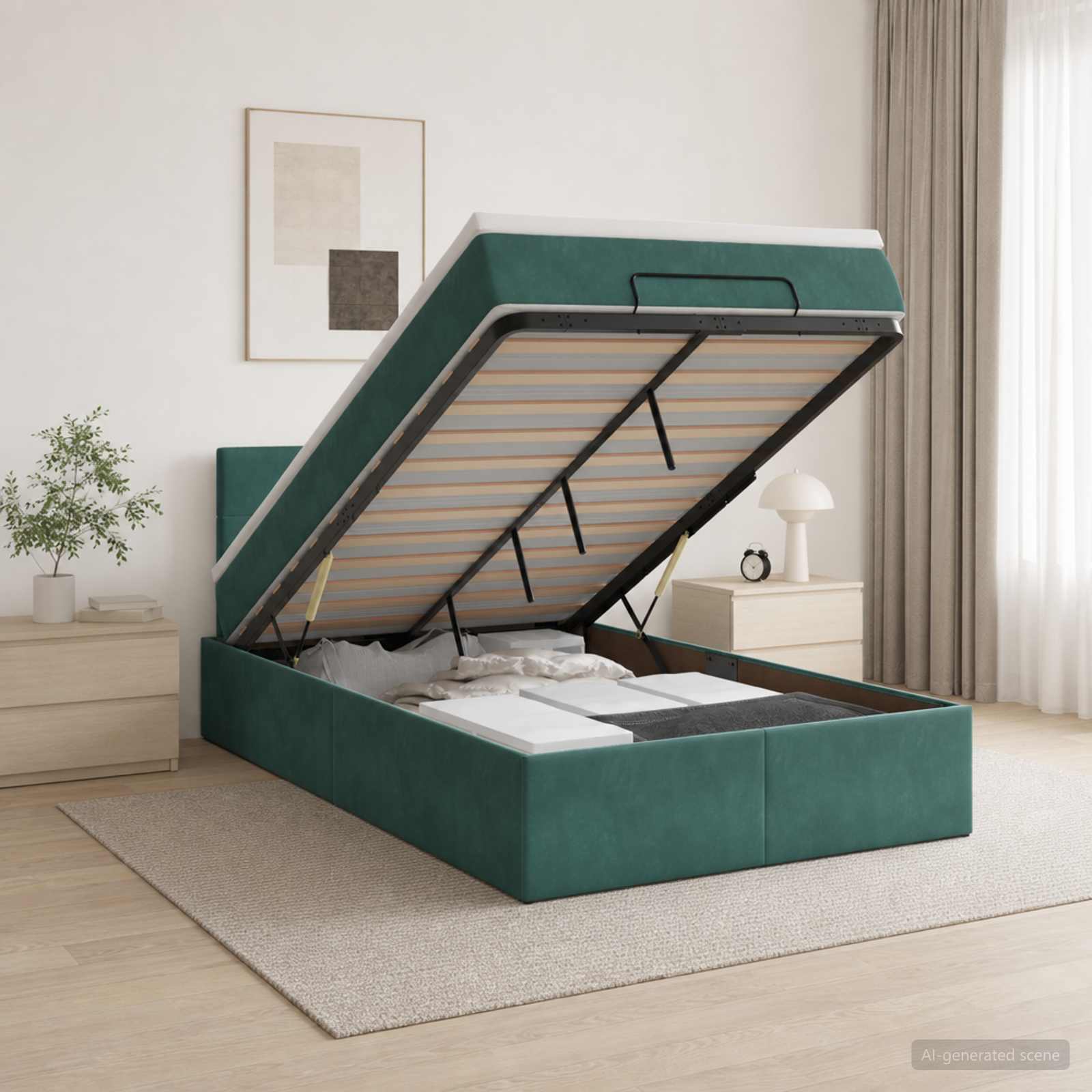 Lit coffre avec matelas et LED Vert foncé 120 x 190 cm Velours