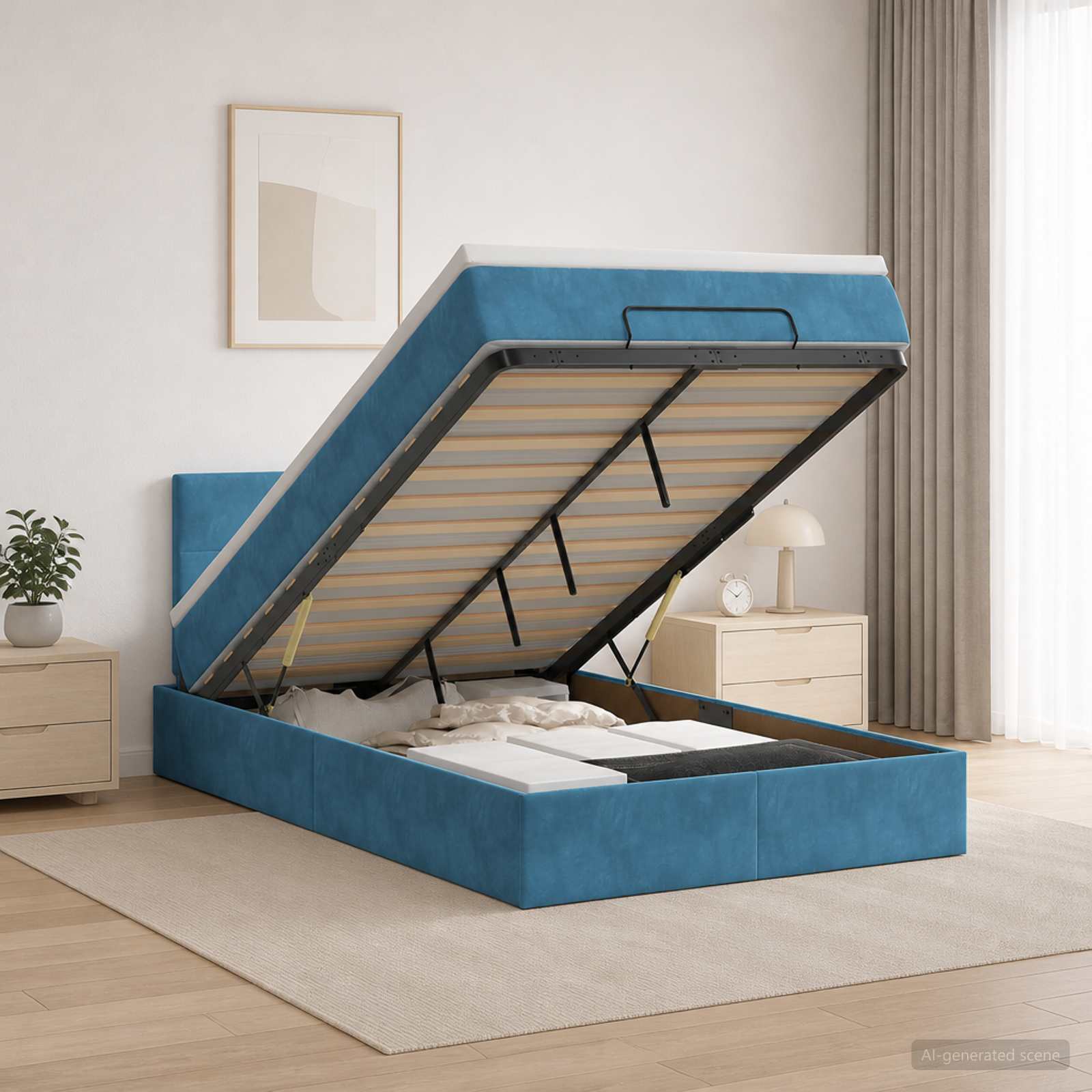 Lit coffre avec matelas et LED Bleu foncé 120 x 190 cm Velours