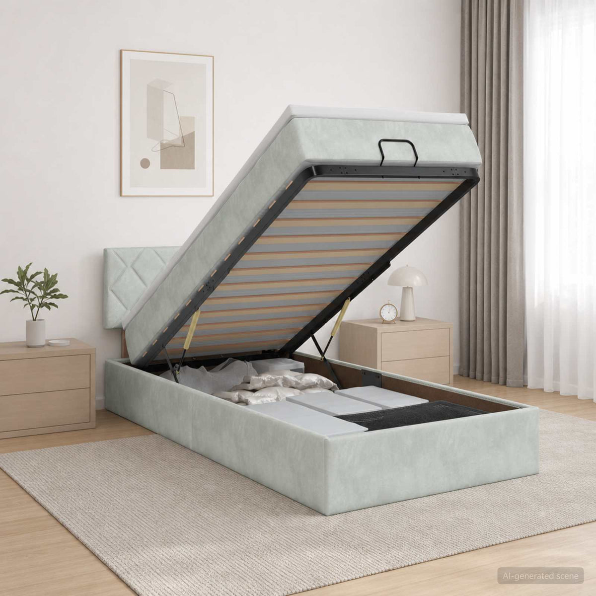 Lit coffre avec matelas et LED Gris clair 90 x 190 cm Velours