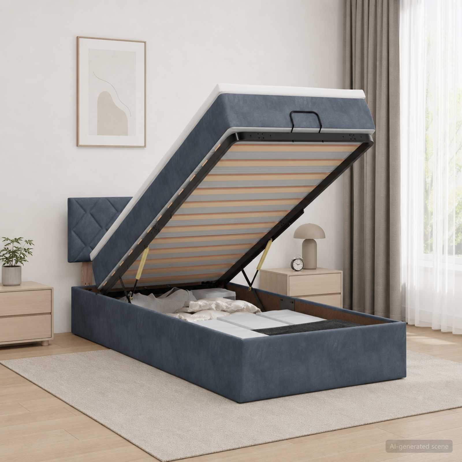 Lit ottoman avec matelas Gris foncé 100 x 200 cm Velours