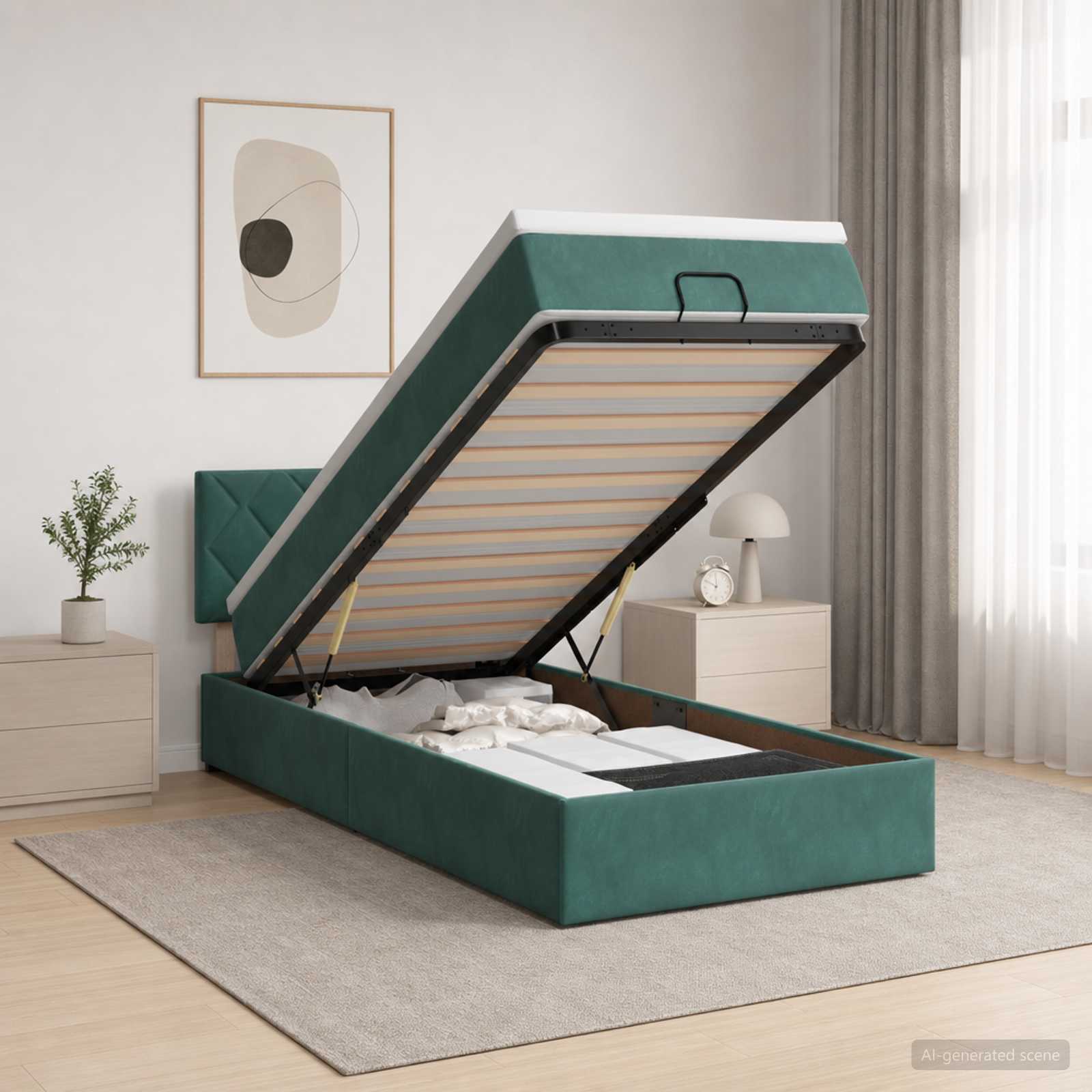 Lit coffre avec matelas et LED Vert foncé 80 x 200 cm Velours