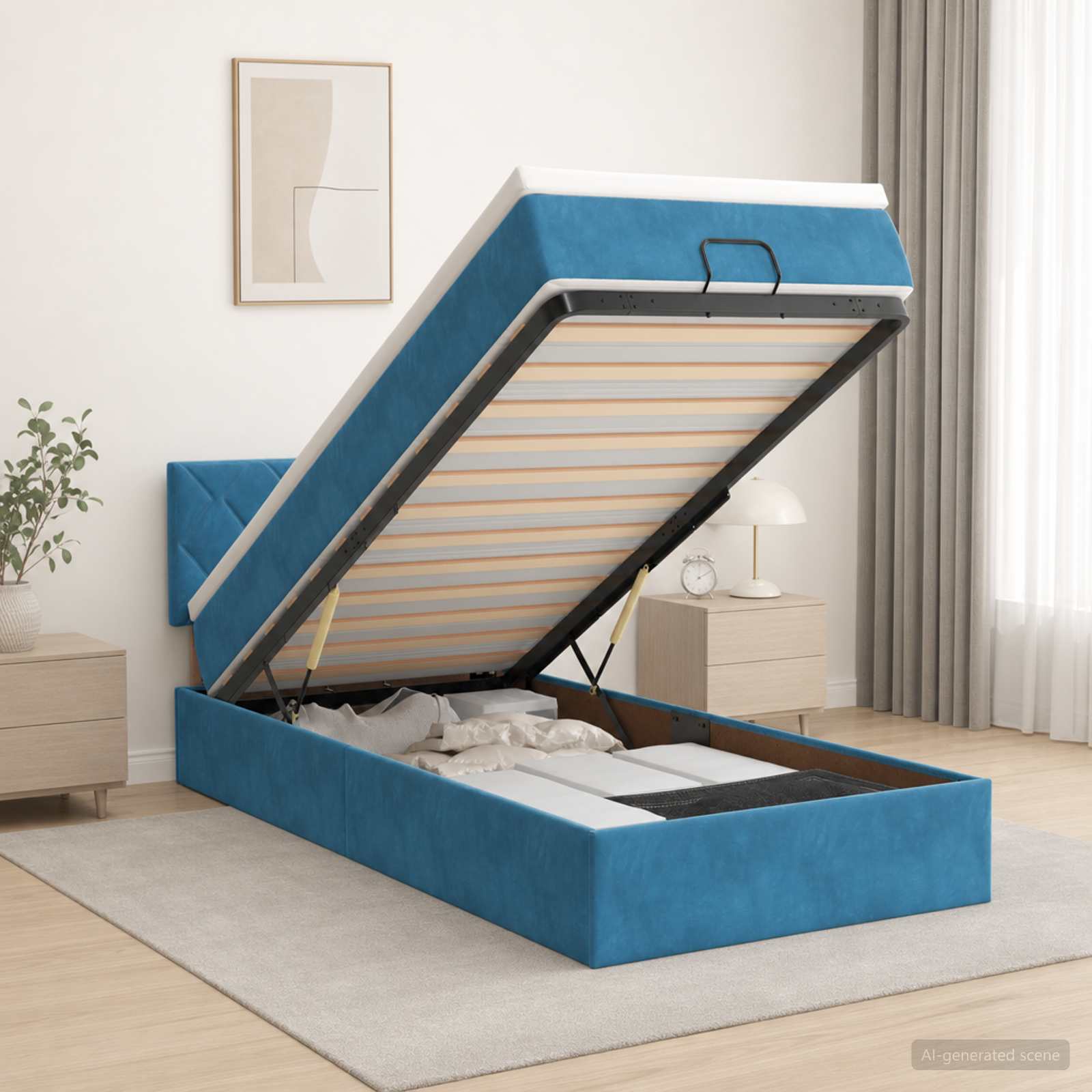 Lit ottoman avec matelas Bleu foncé 80 x 200 cm Velours