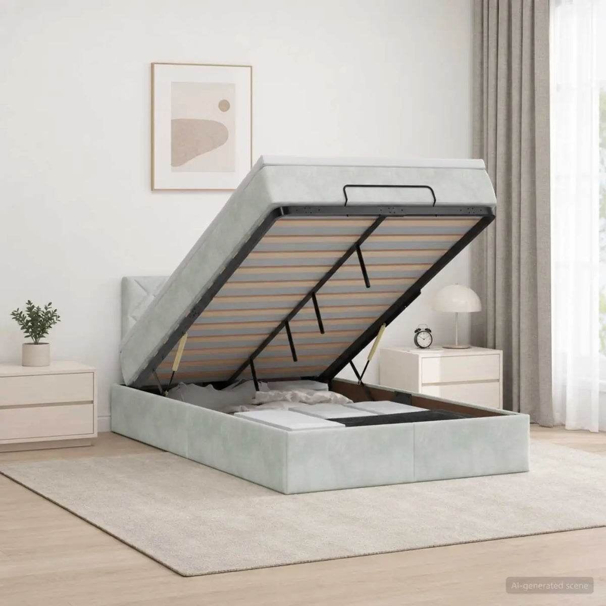 Lit ottoman avec matelas Gris clair 120 x 200 cm Velours - XIOS