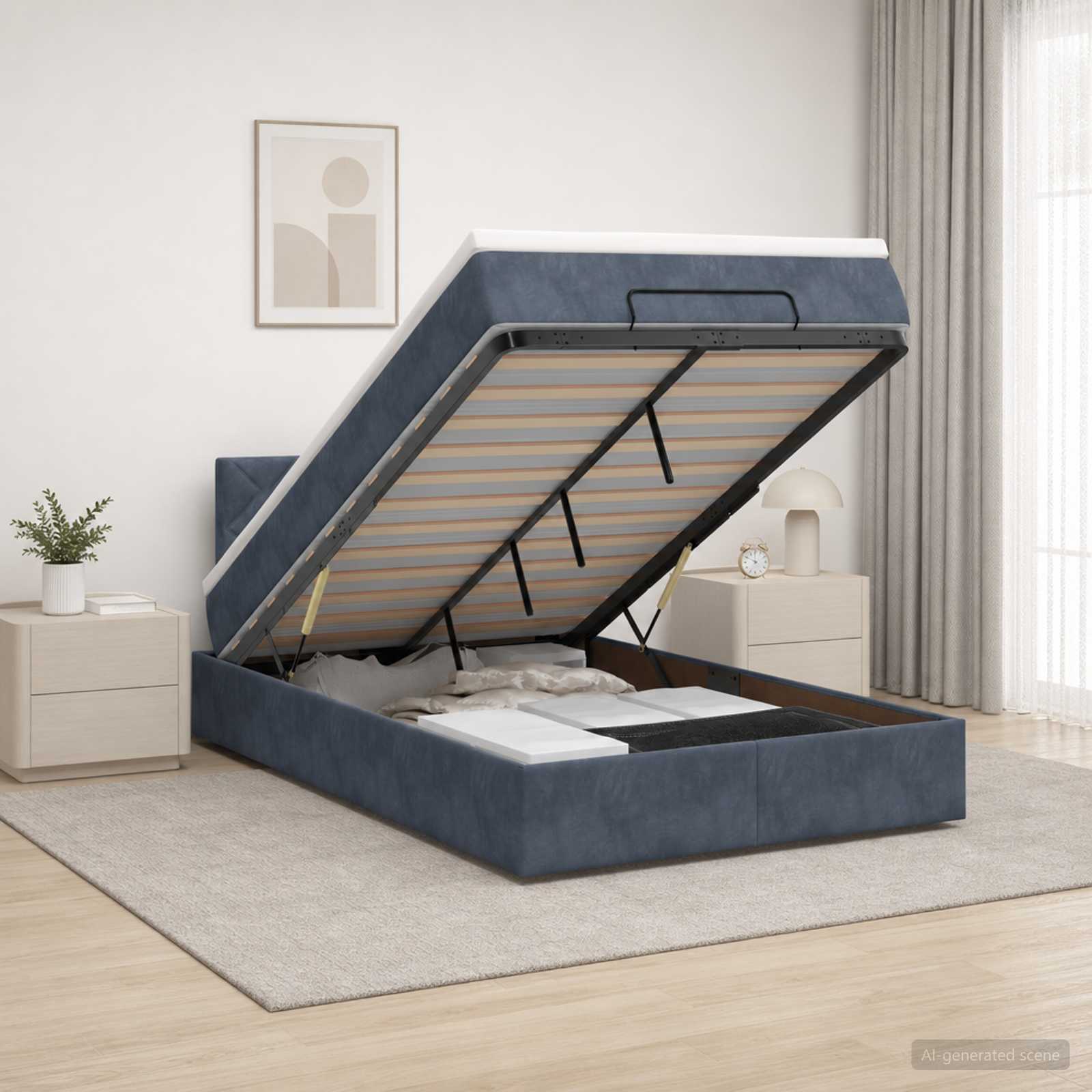 Lit coffre avec matelas et LED Gris foncé 120 x 190 cm Velours
