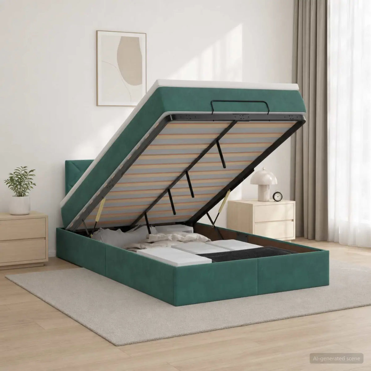 Lit coffre avec matelas et LED Vert foncé 120 x 190 cm Velours - XIOS