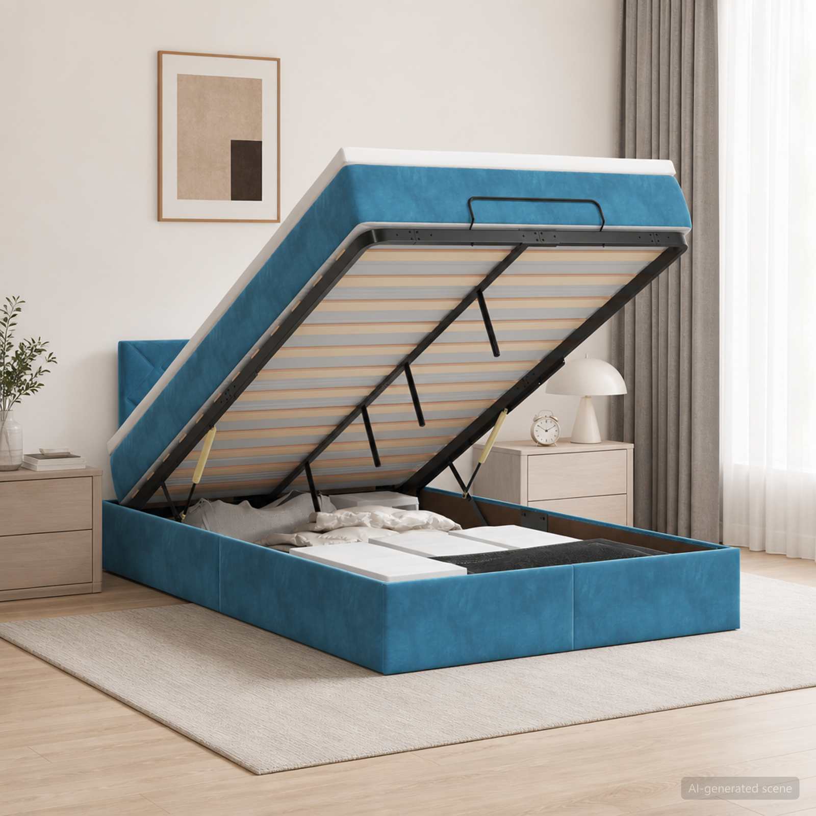 Lit coffre avec matelas et LED Bleu foncé 120 x 190 cm Velours