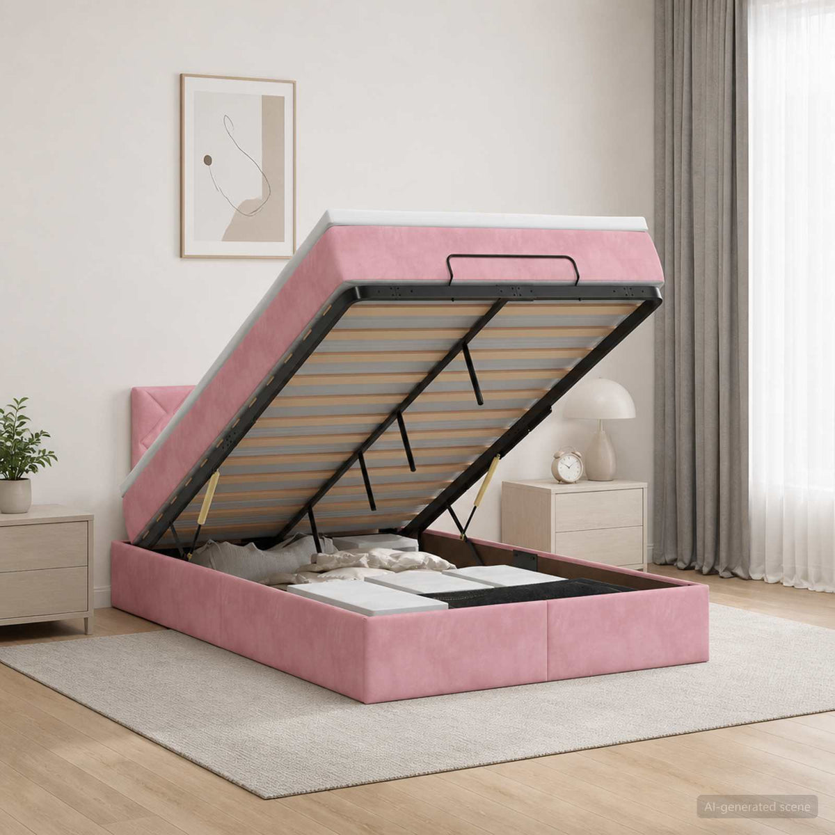 Lit ottoman avec matelas Rose 120 x 190 cm Velours