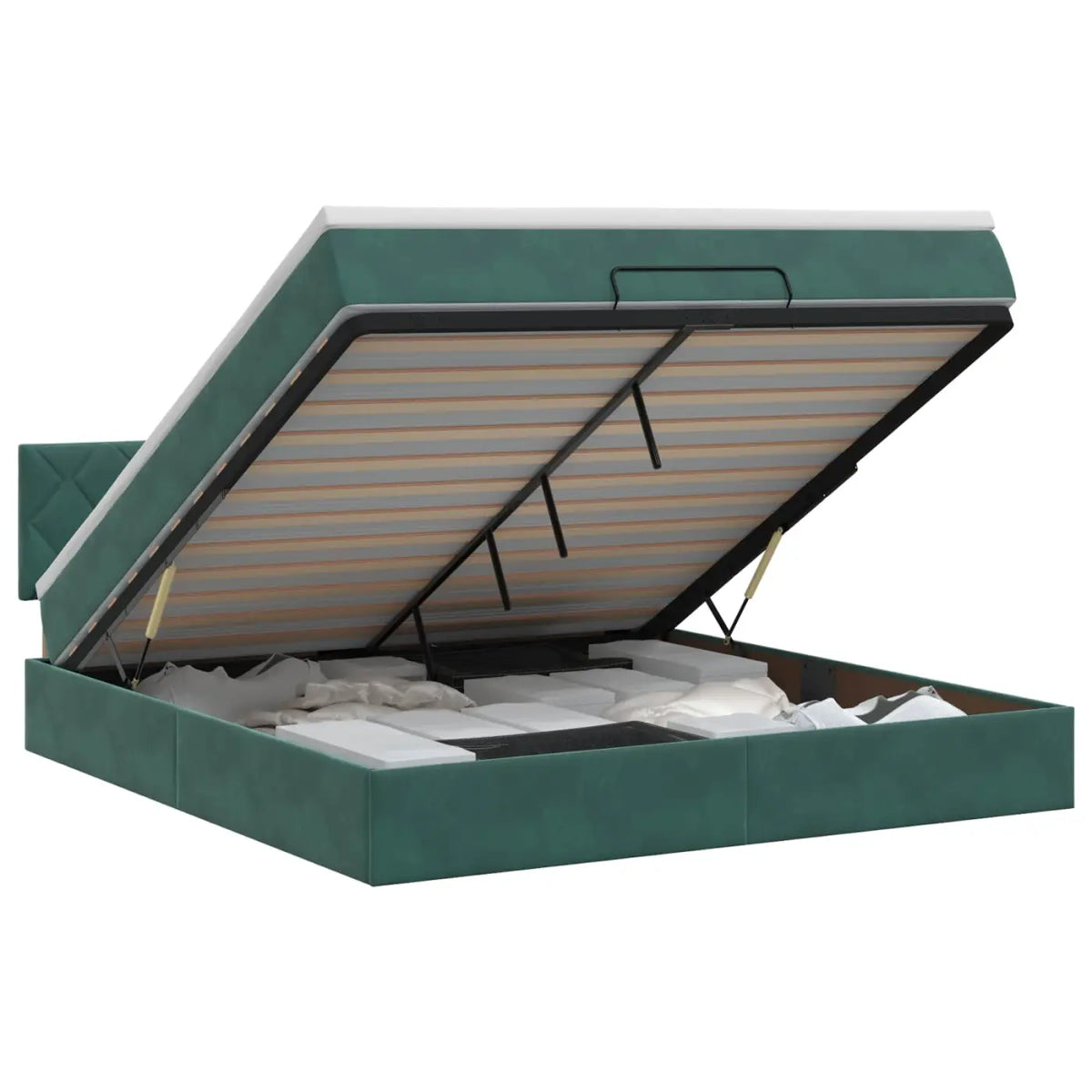 Lit ottoman avec matelas Vert foncé 140 x 200 cm Velours - XIOS