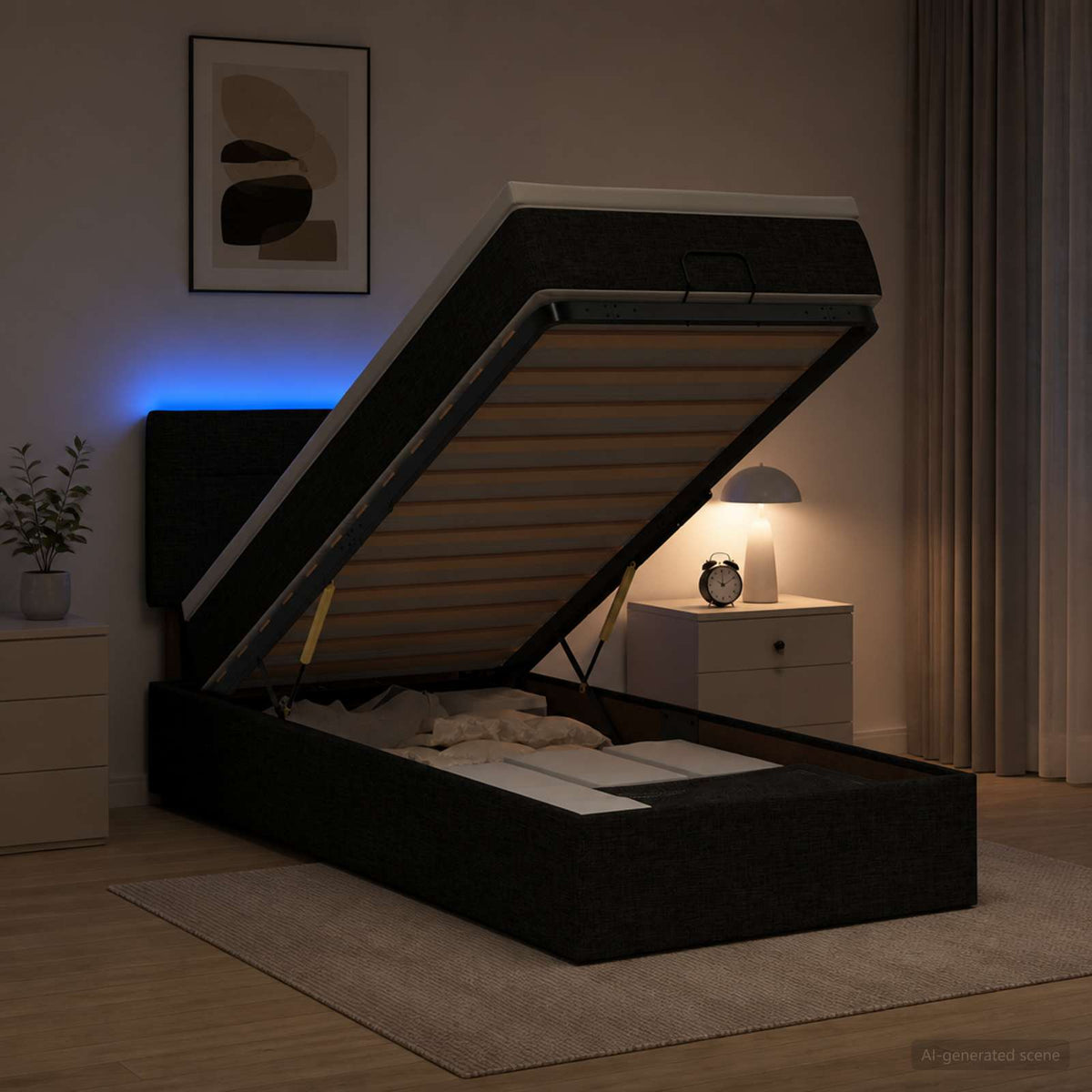 Lit coffre avec matelas et LED Noir 100 x 200 cm Tissu